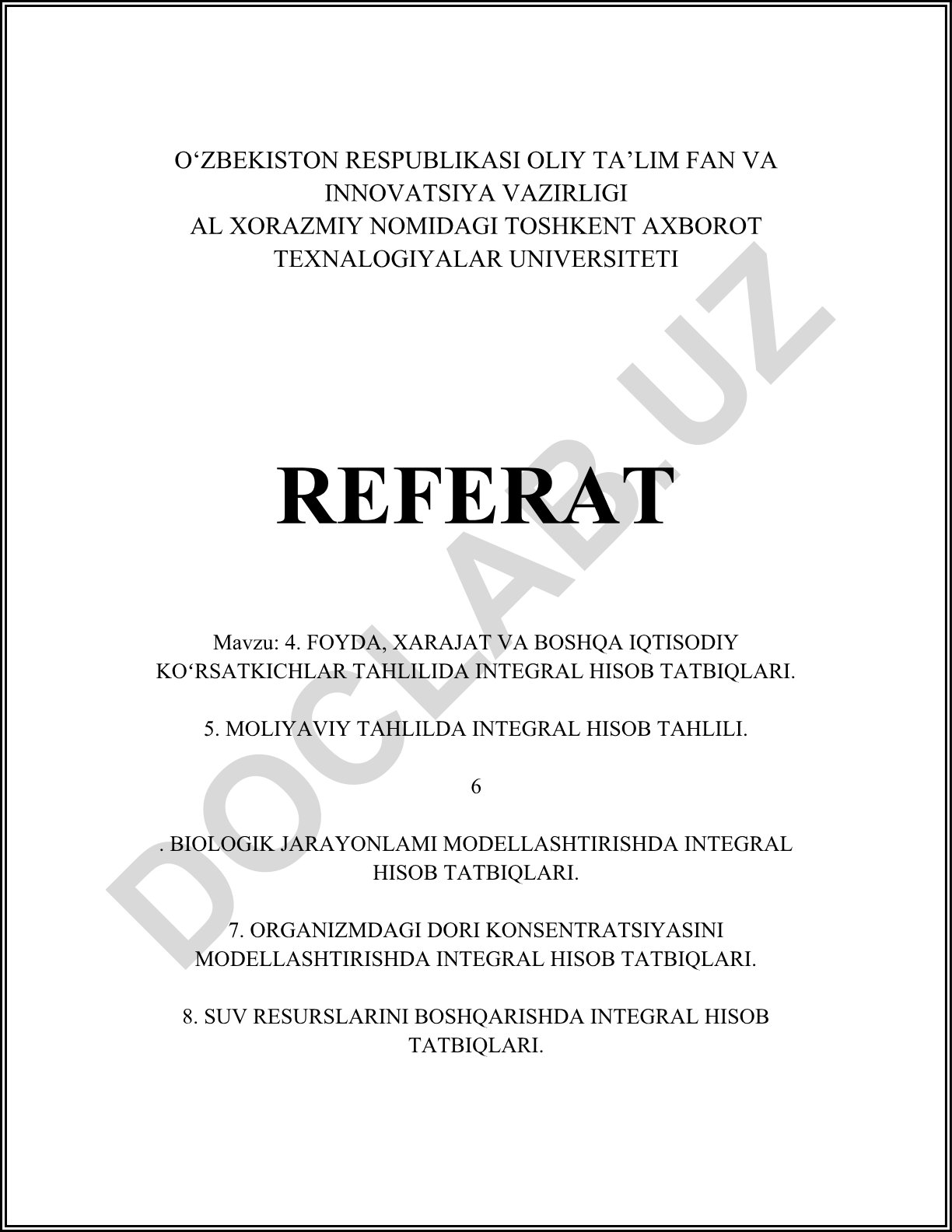 Integral hisobning turli sohalarda tatbiqlari