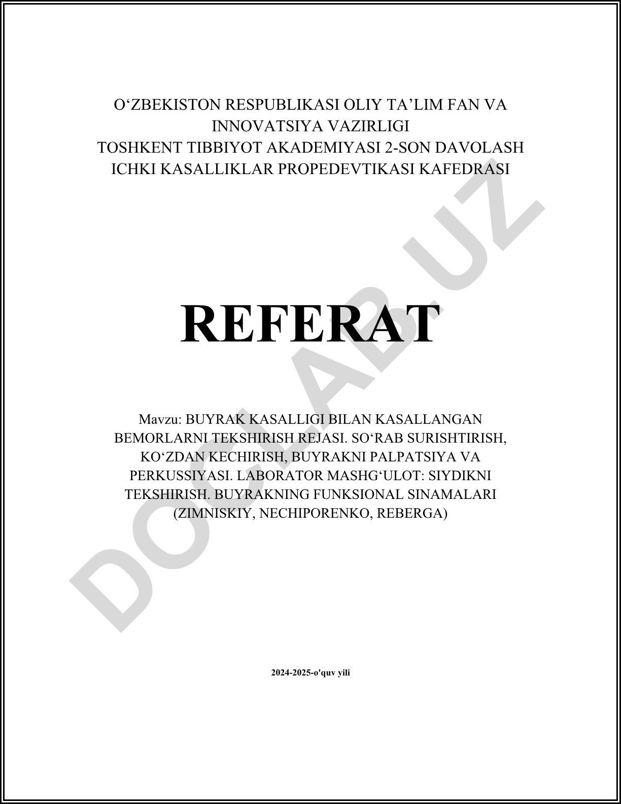 Buyrak kasalligi bilan kasallangan bemorlarni tekshirish rejasi