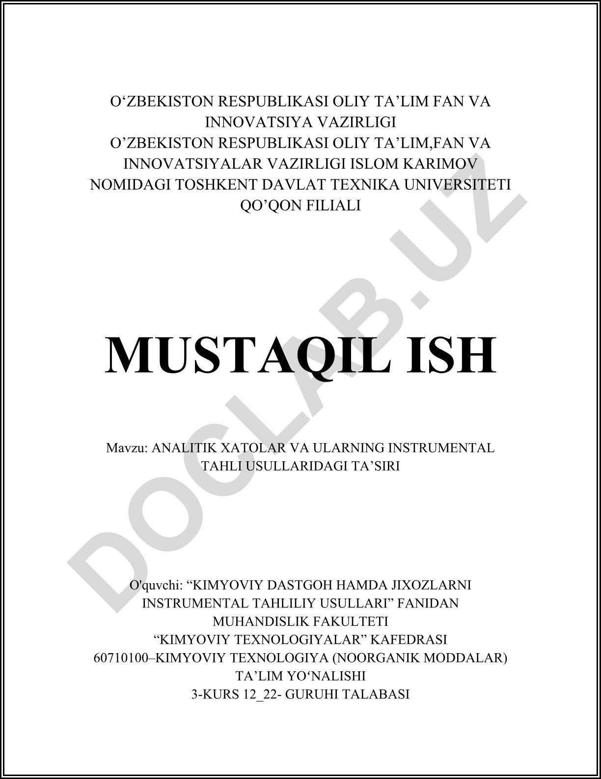 Analitik xatolar va ularning instrumental tahlil usullaridagi ta'siri