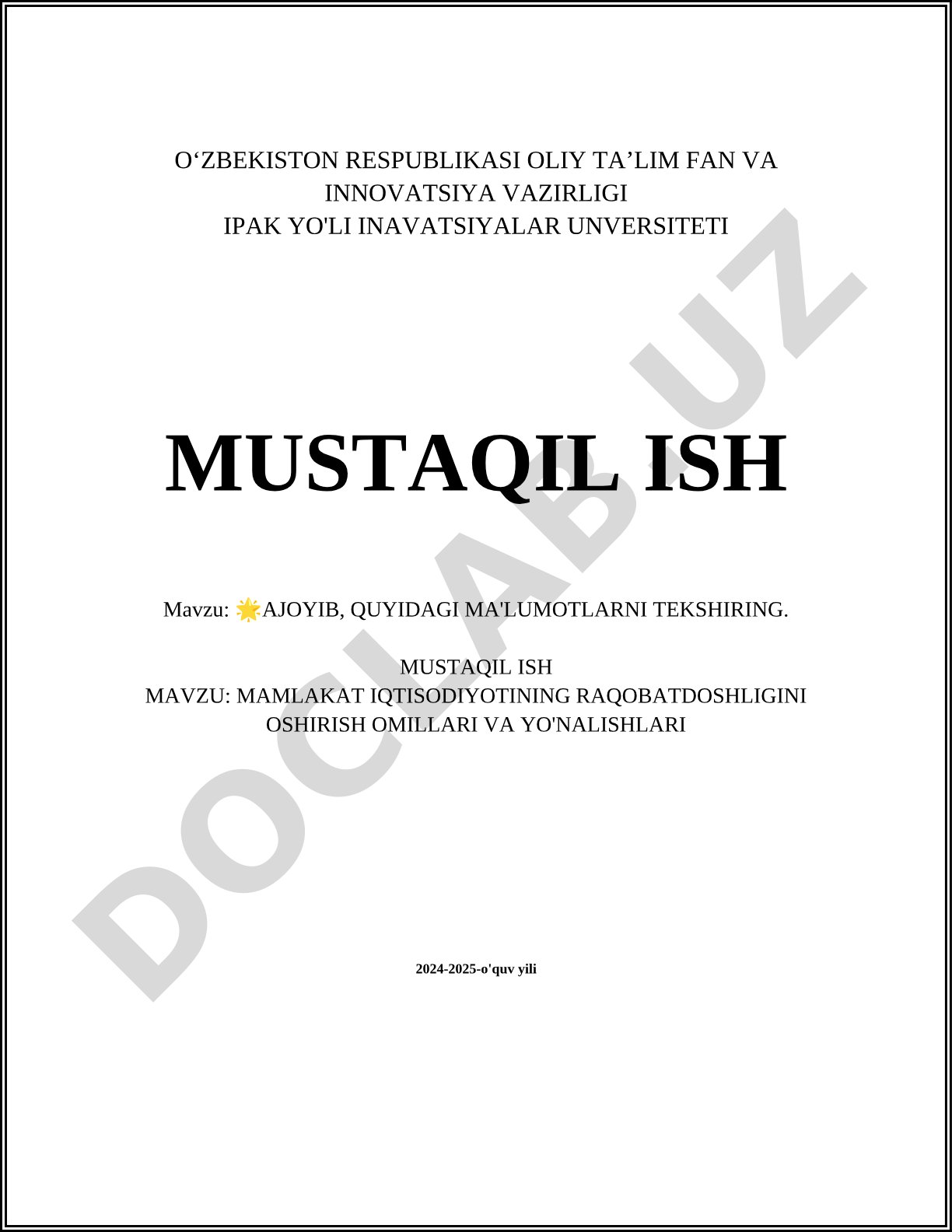 Mamlakat iqtisodiyotining raqobatdoshliligini oshirish omillari va yo'nalishlari