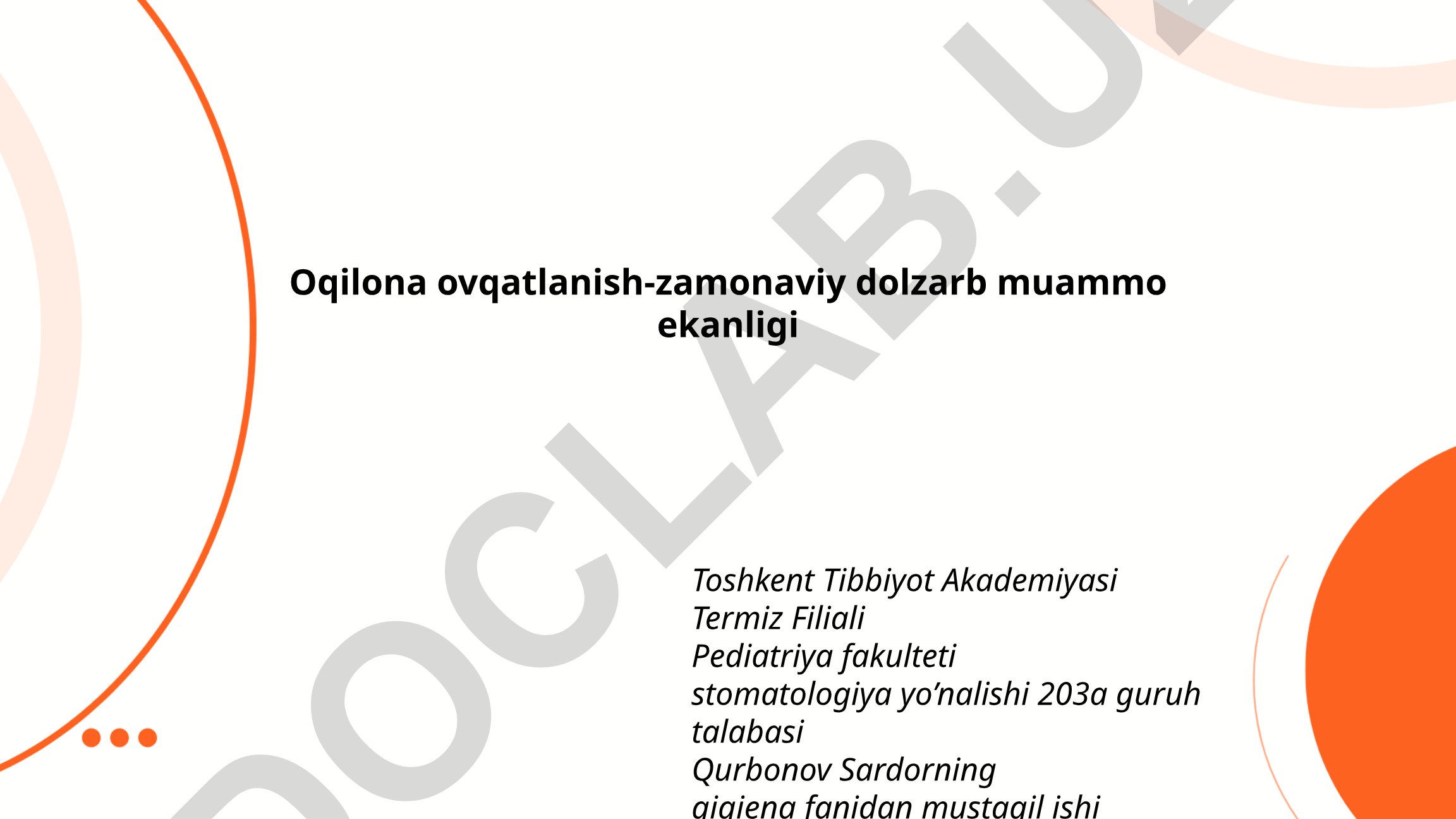 Oqilona ovqatlanish - zamonaviy dolzarb muammo