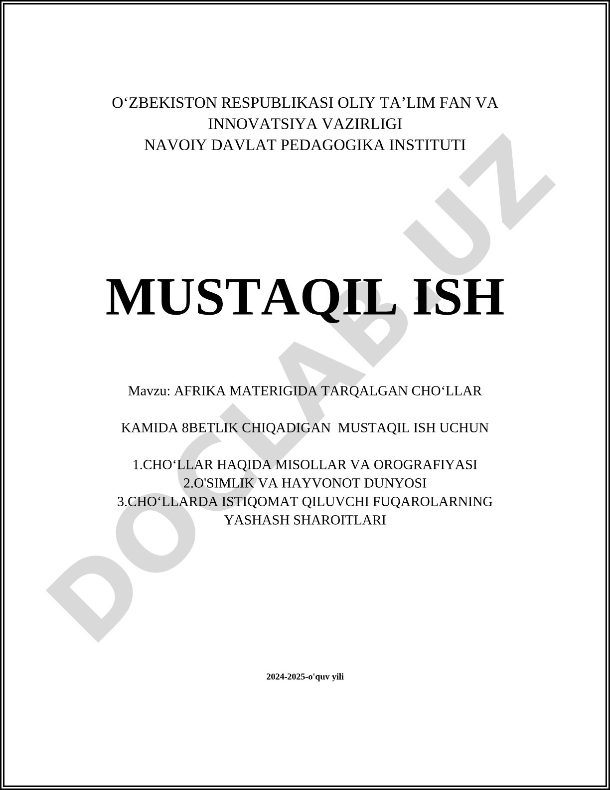 Afrika materigida tarqalgan choʻllar