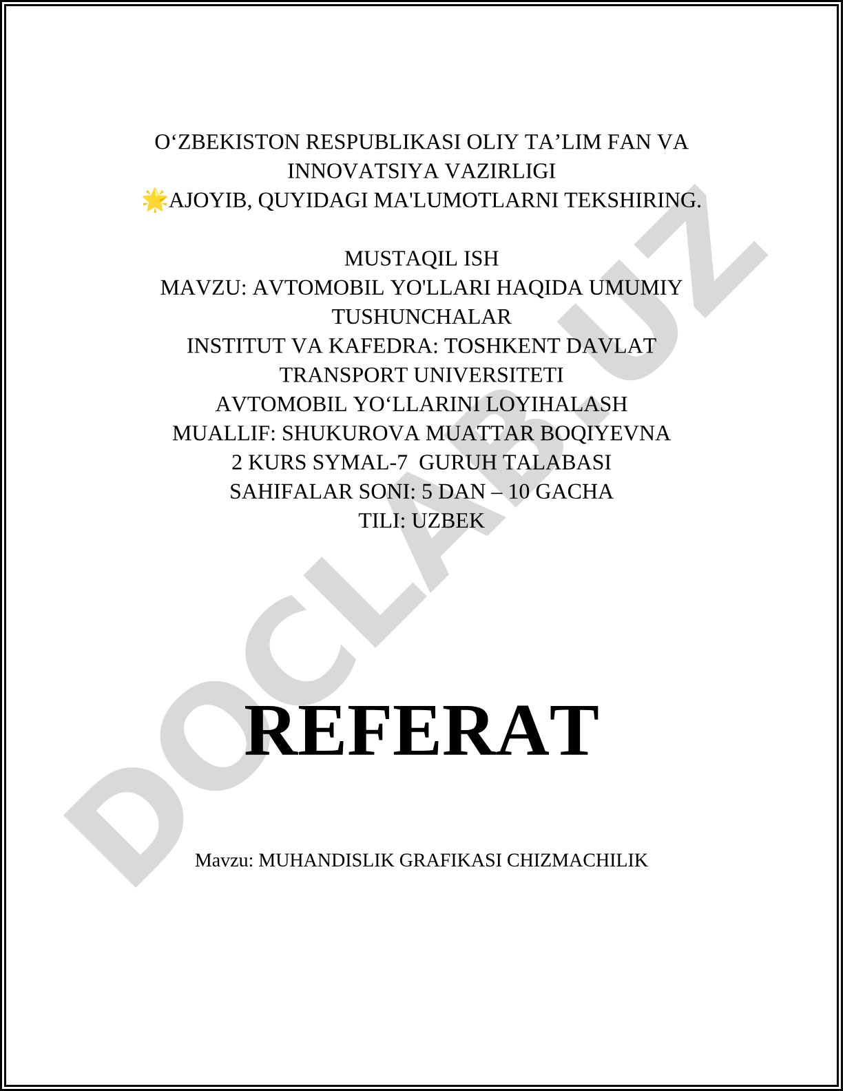 Muhandislik grafikasi asoslari va chizmachilik
