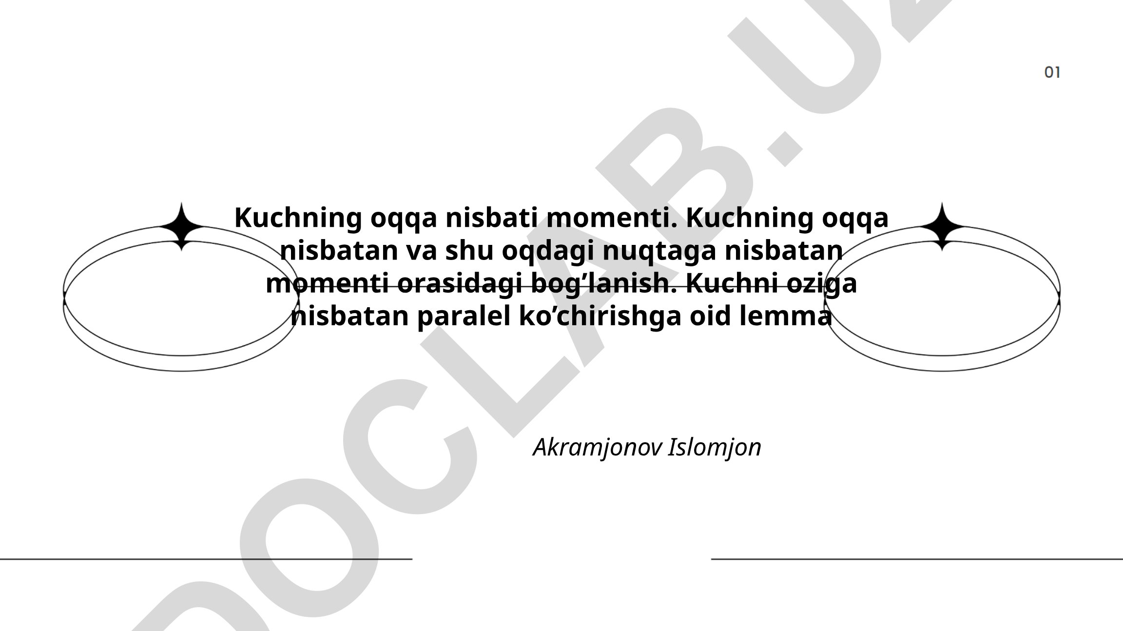 Kuchning oqqa nisbatan momenti va kuchni paralel ko'chirish