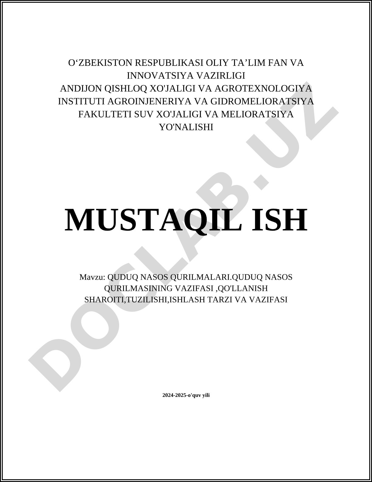 Quduq nasos qurilmalari