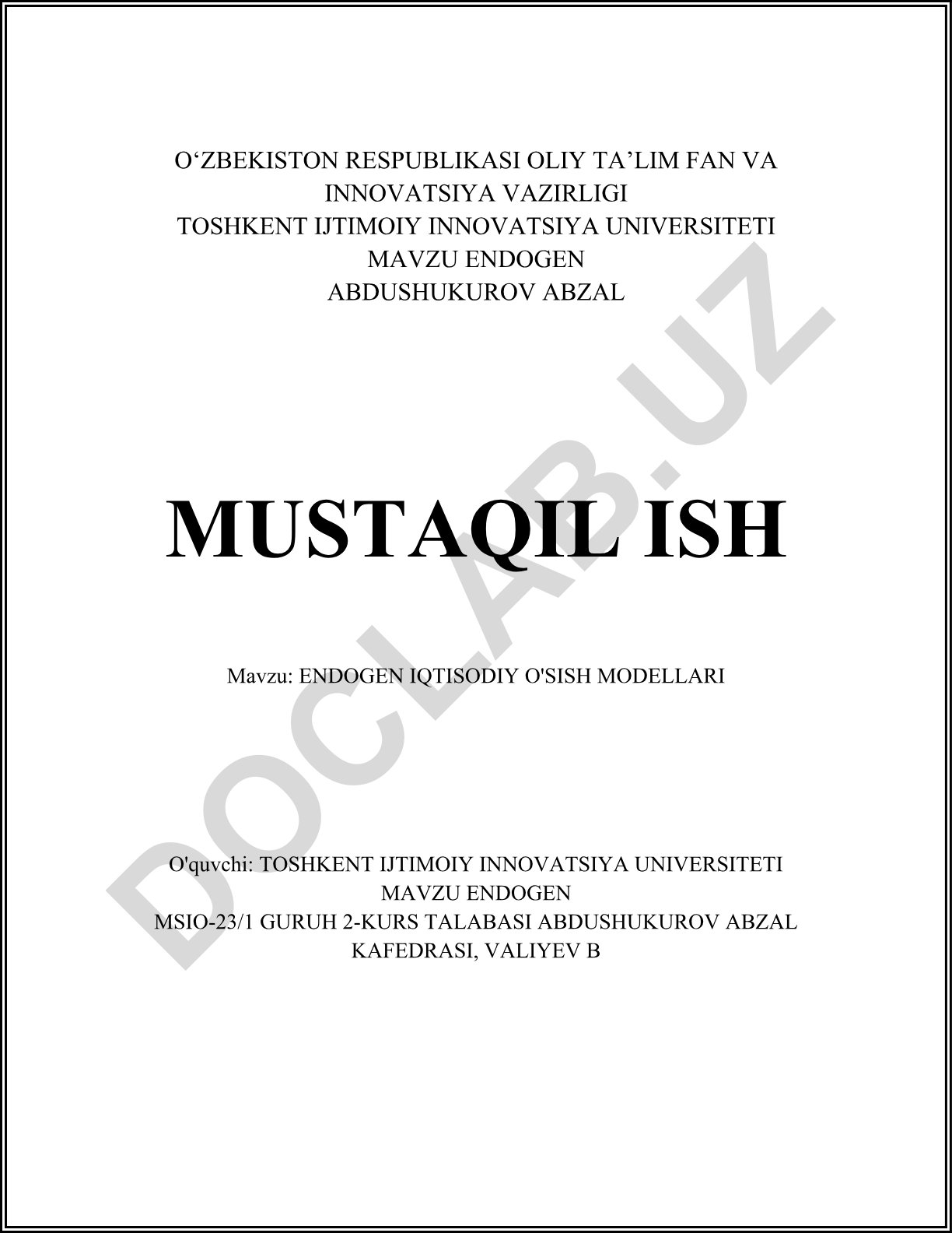 Endogen iqtisodiy o'sish modellari