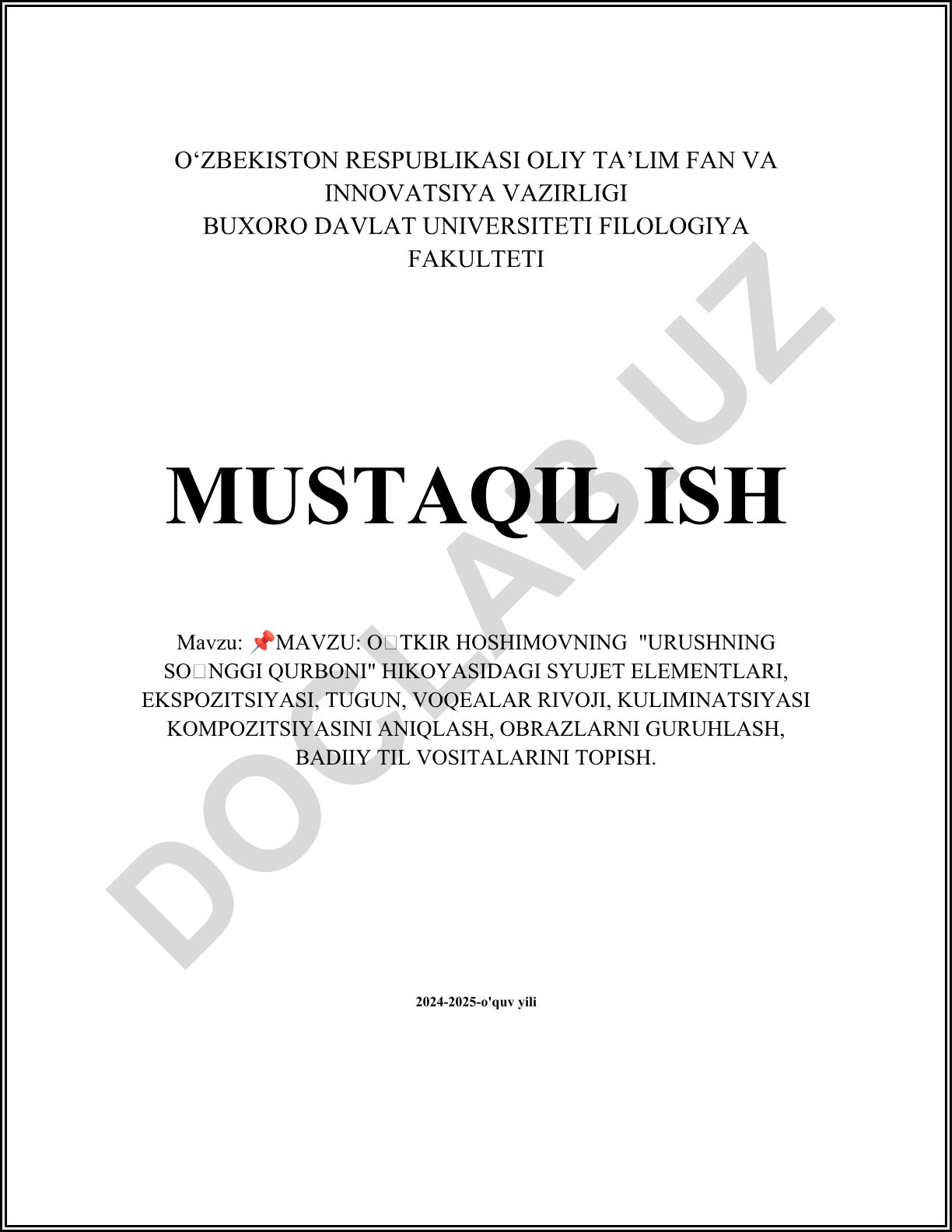Oʻtkir Hoshimovning "Urushning soʻnggi qurboni" hikoyasining syujet elementlari va kompozitsiyasi