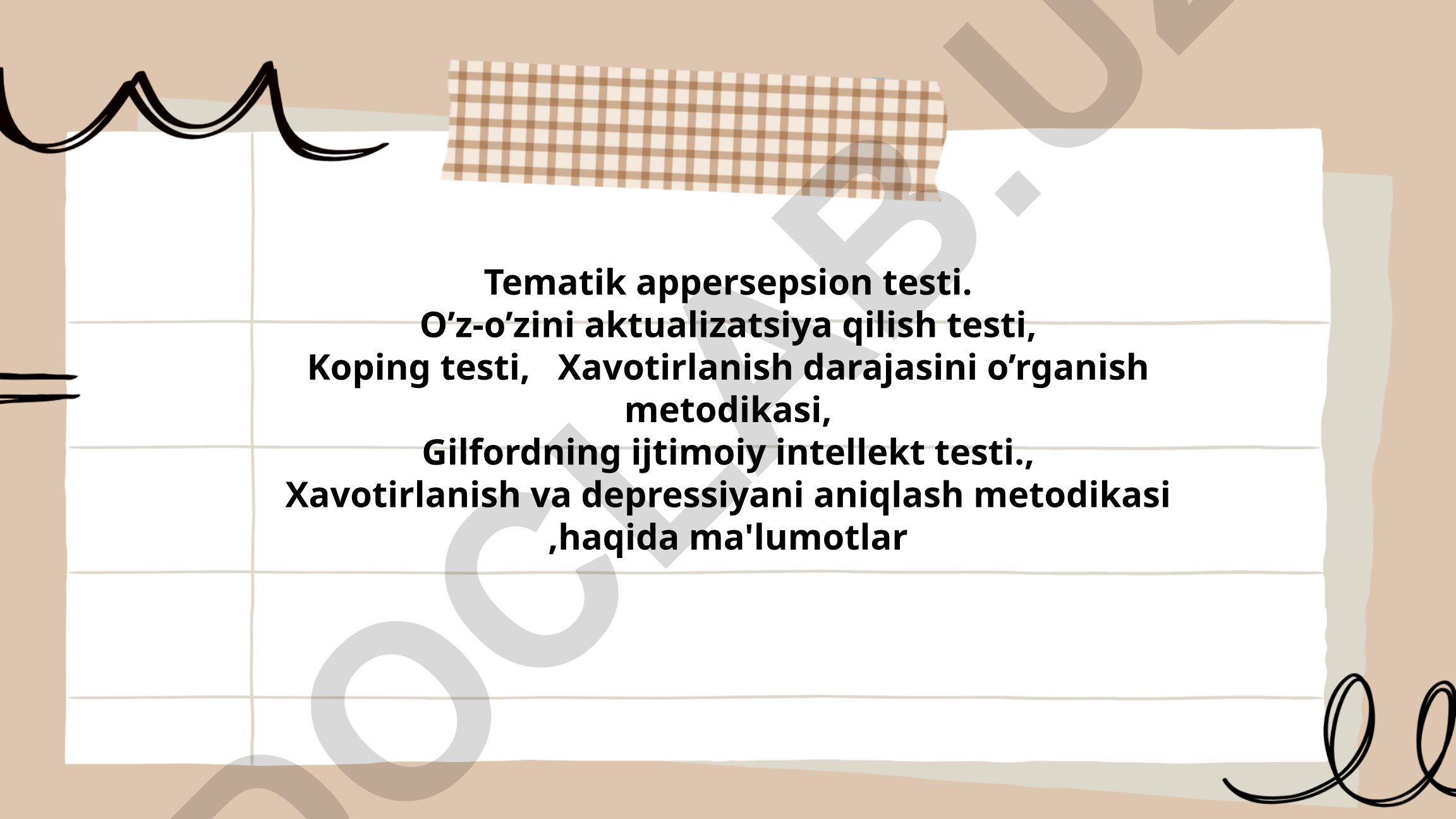 Tematik Appersepsion Testi va psixologik testlar