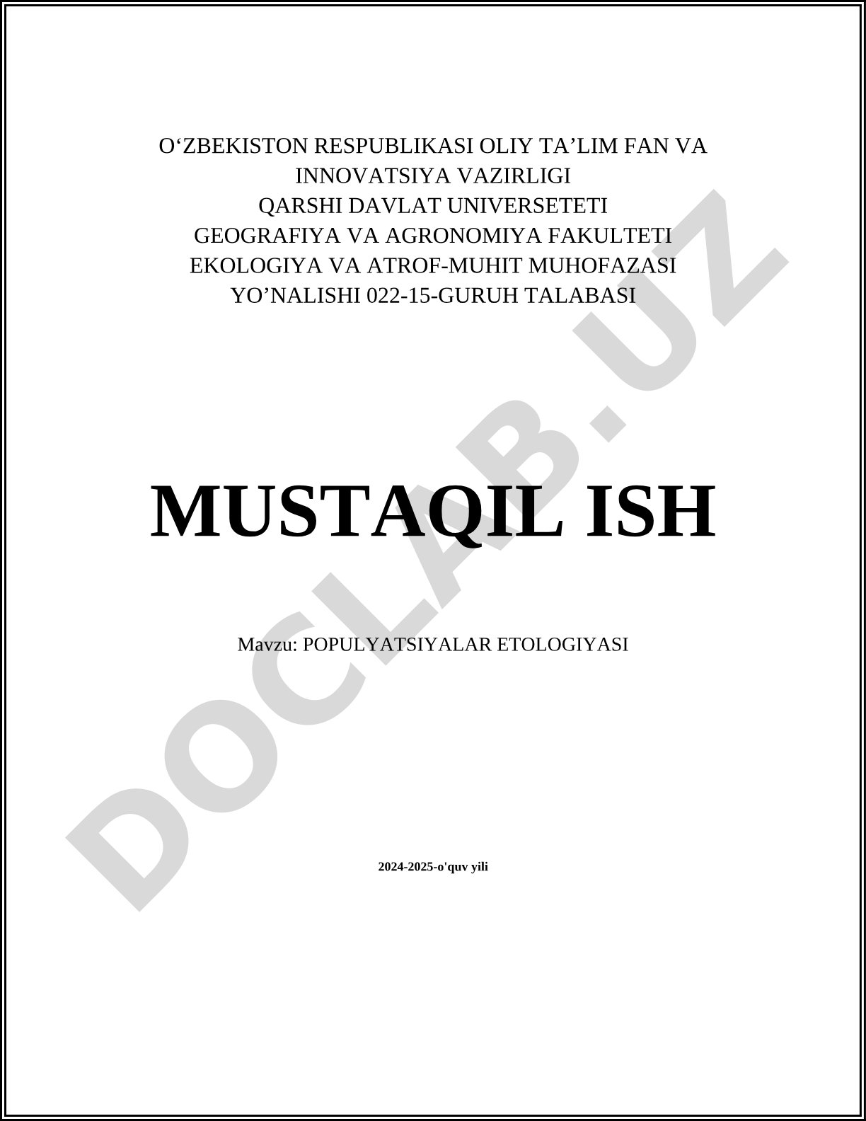 Populyatsiyalar etologiyasi