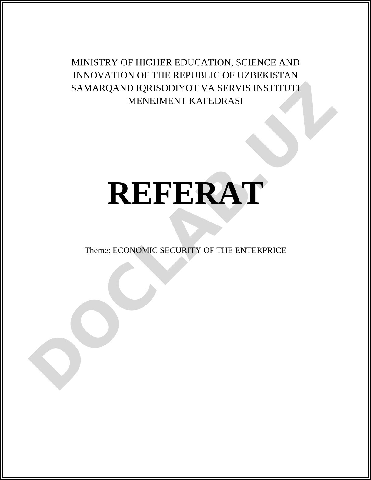 ECONOMIC SECURITY OF THE ENTERPRICE