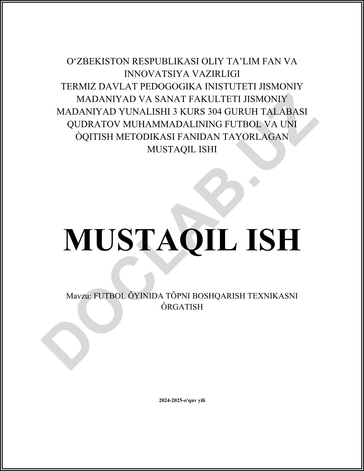 Futbol o'yinida to'pni boshqarish texnikasini o'rgatish