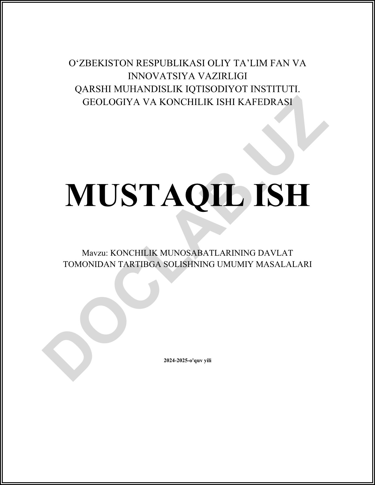 Konchilik munosabatlarining davlat tomonidan tartibga solishning umumiy masalalari