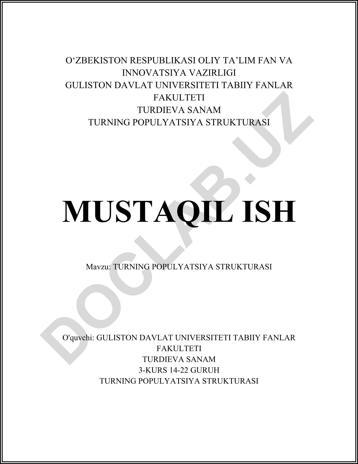 Turning populyatsiya strukturasi