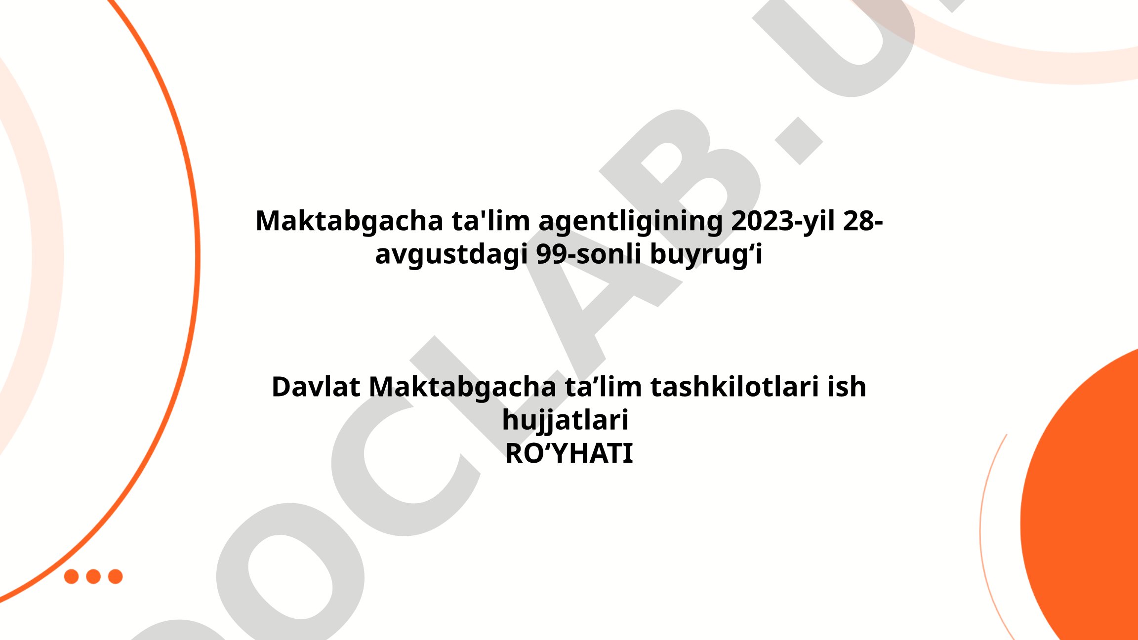 Davlat maktabgacha ta'lim tashkilotlari ish hujjatlari ro'yxati