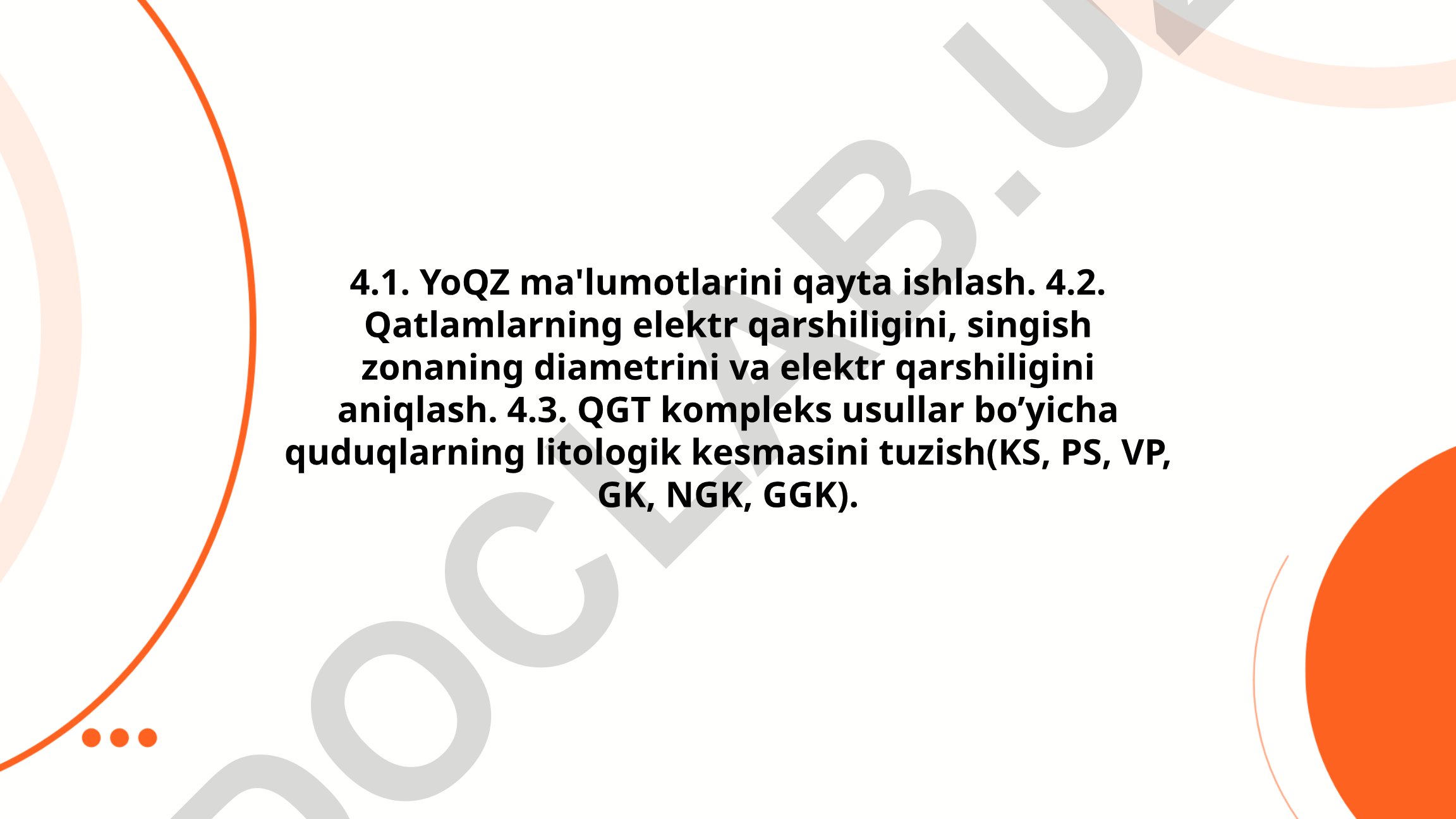 YoQZ ma'lumotlarini qayta ishlash va qatlamlarning elektr qarshiligini aniqlash