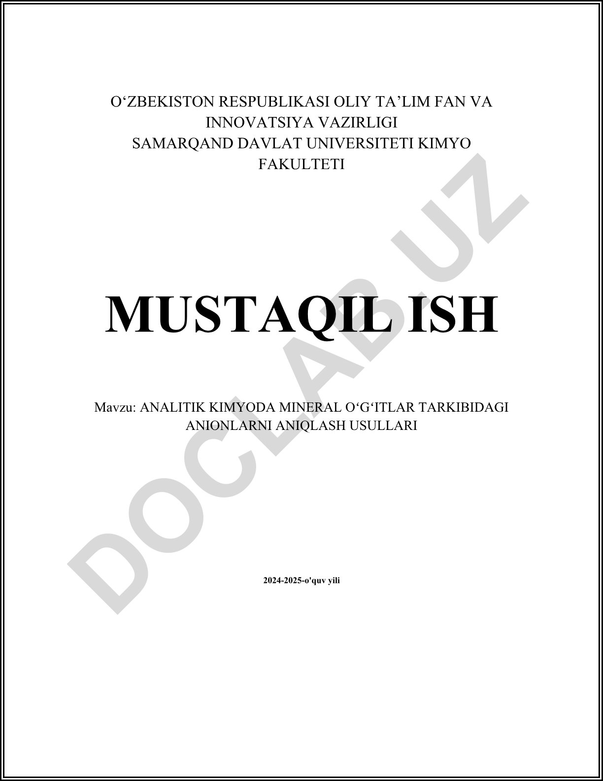 Analitik kimyoda mineral o'g'itlar tarkibidagi anionlarni aniqlash usullari