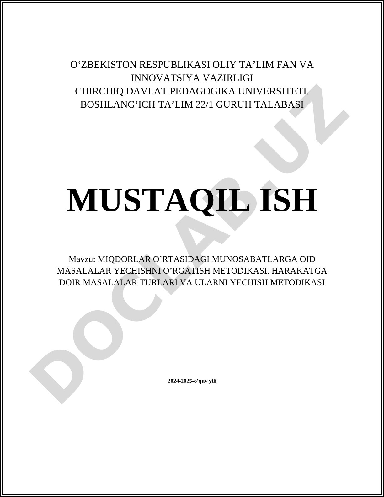 Miqdorlar o'rtasidagi munosabatlarga oid masalalar yechishni o'rgatish metodikasi