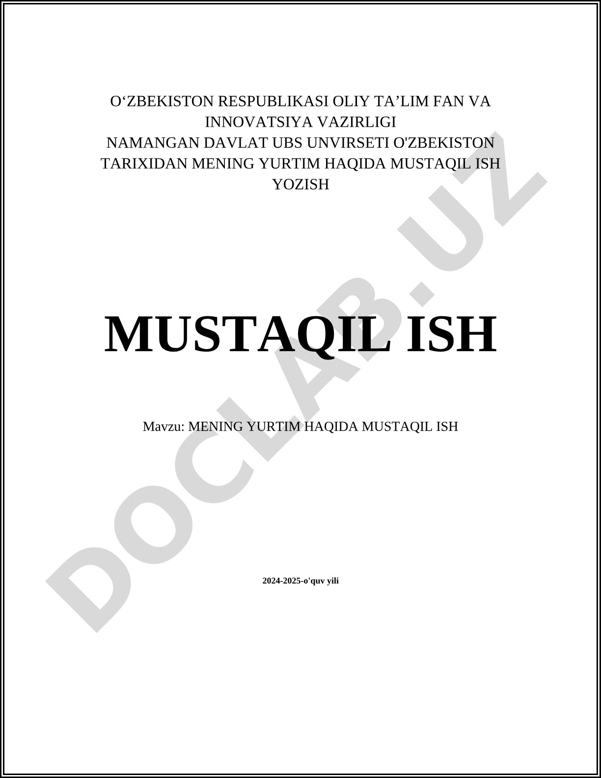 Mening yurtim haqida mustaqil ish