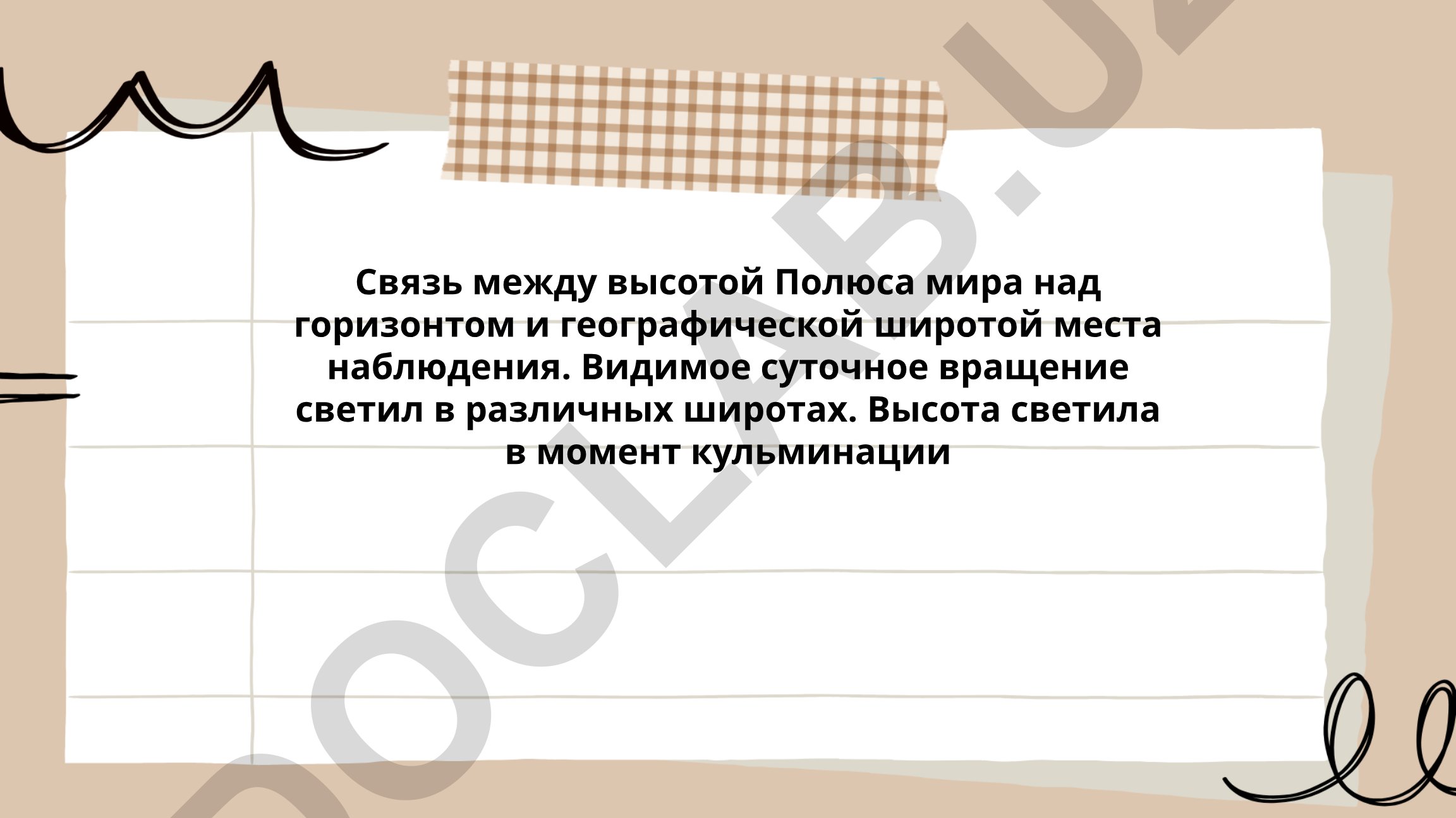 Связь между высотой Полюса мира над горизонтом и географической широтой места наблюдения