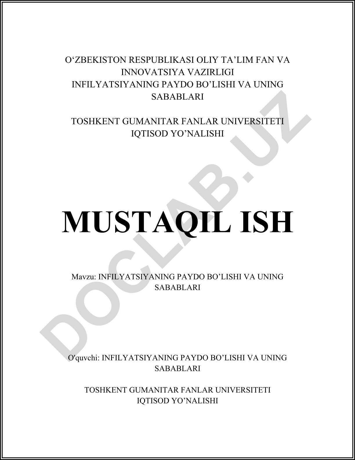 Inflatsiyaning paydo bo'lishi va uning sabablari