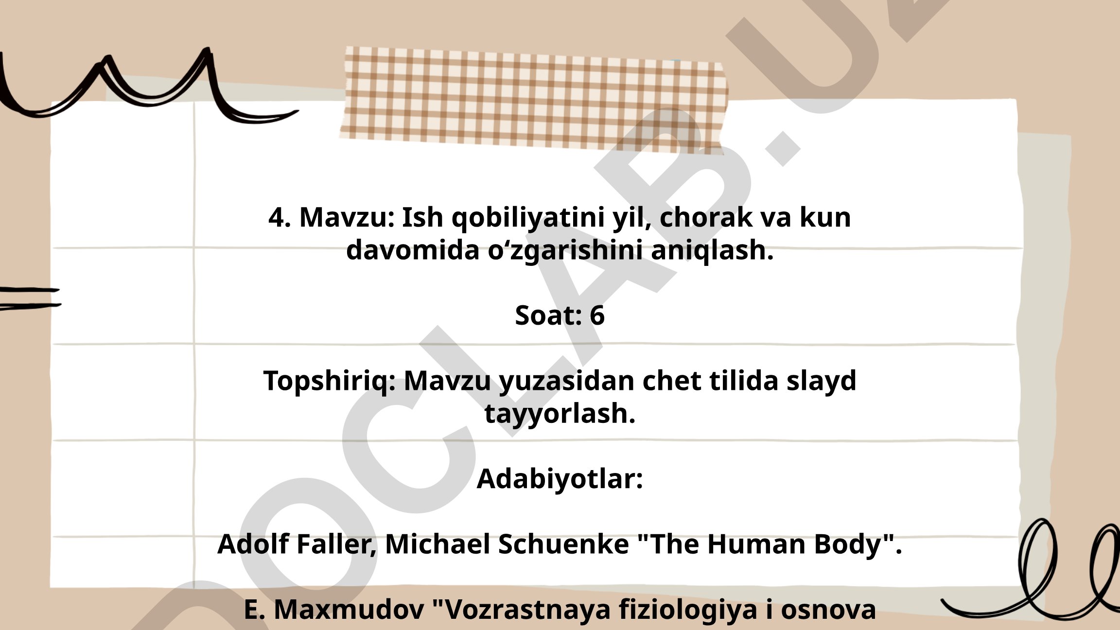 Ish qobiliyatini yil, chorak va kun davomida o‘zgarishini aniqlash