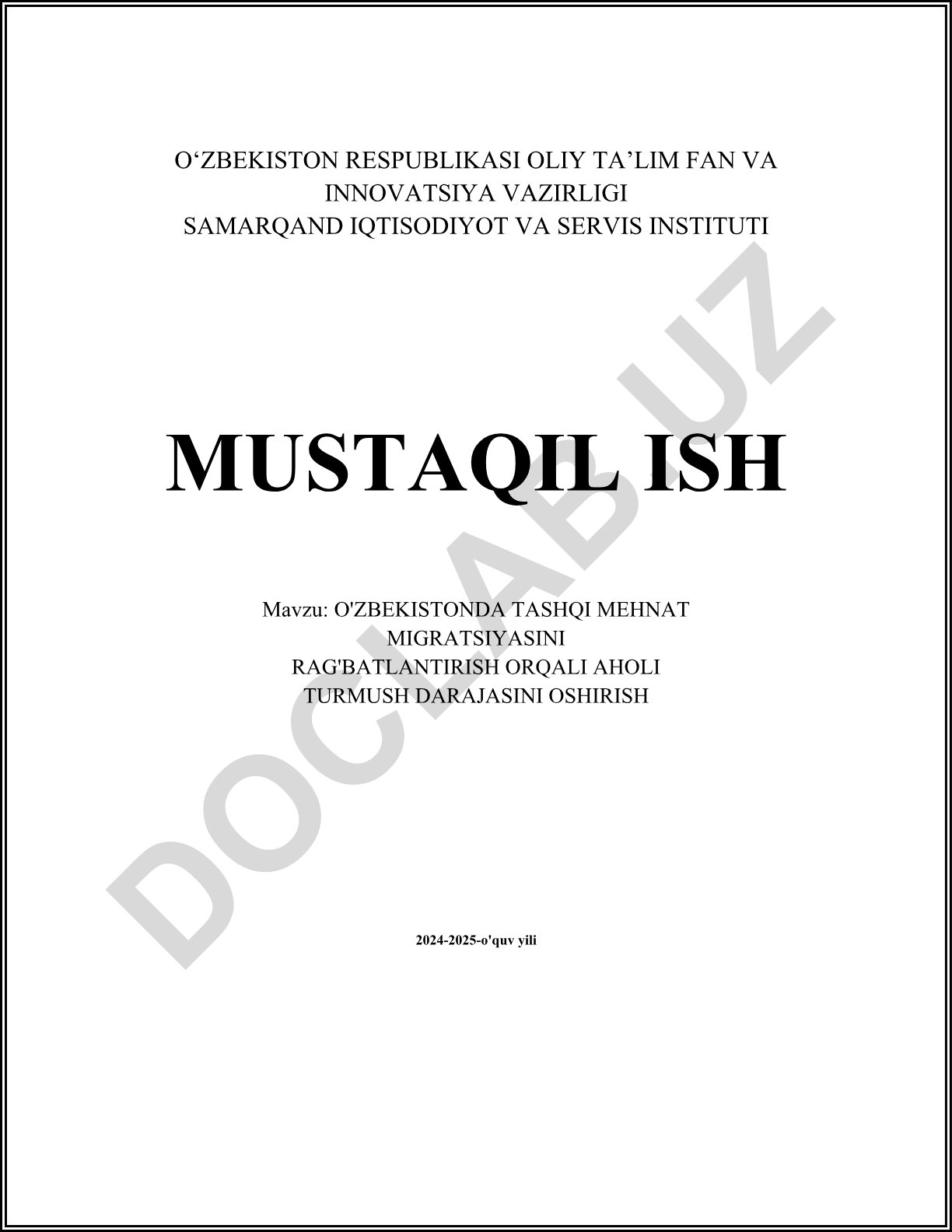 O'zbekistonda tashqi mehnat migratsiyasi orqali aholi turmush darajasini oshirish
