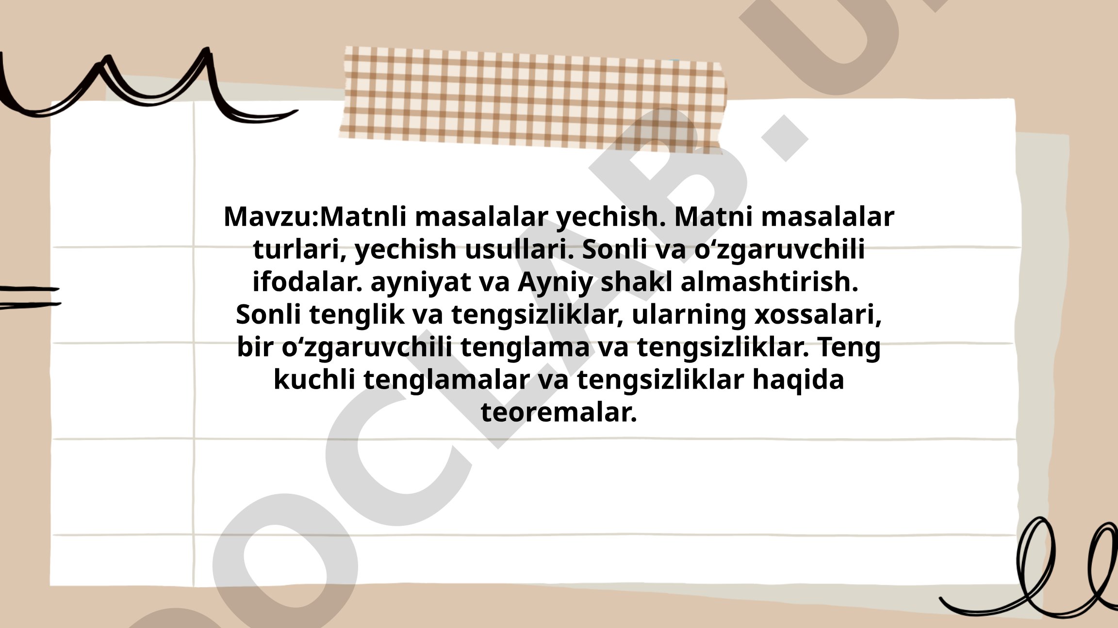 Matnli masalalar yechish, turlari va yechish usullari