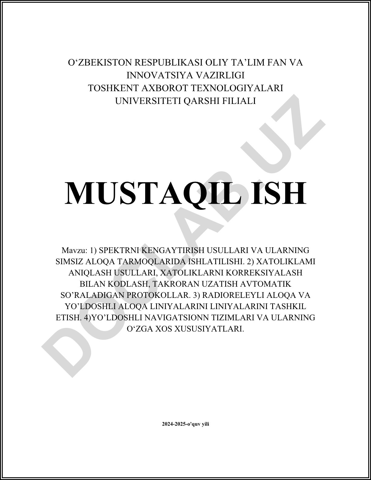 Spektrni kengaytirish usullari va simsiz aloqa tarmoqlarida ishlatilishi