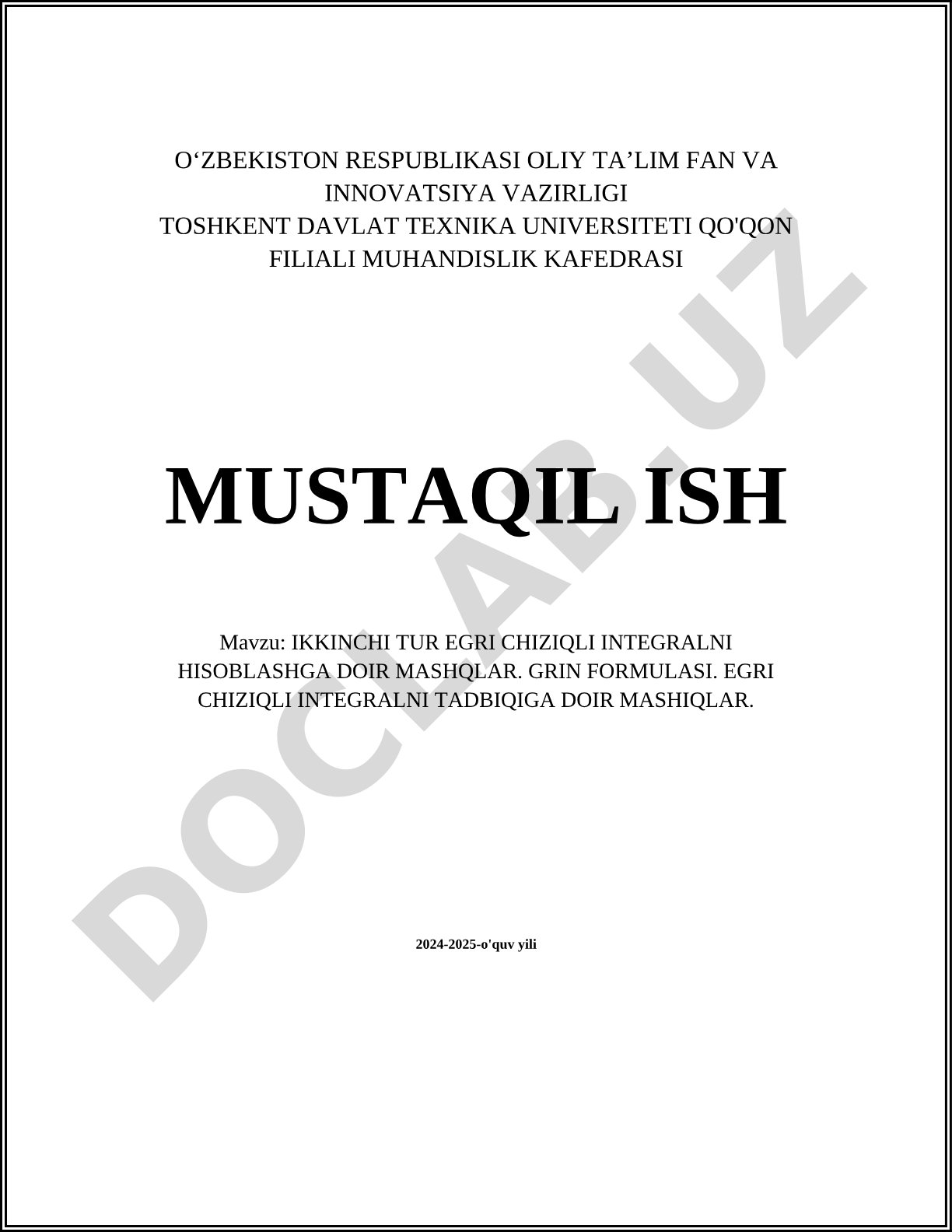Ikkinchi tur egri chiziqli integralni hisoblashga doir mashqlar. Grin formulasi. Egri chiziqli integralni tadbiqiga doir mashqlar