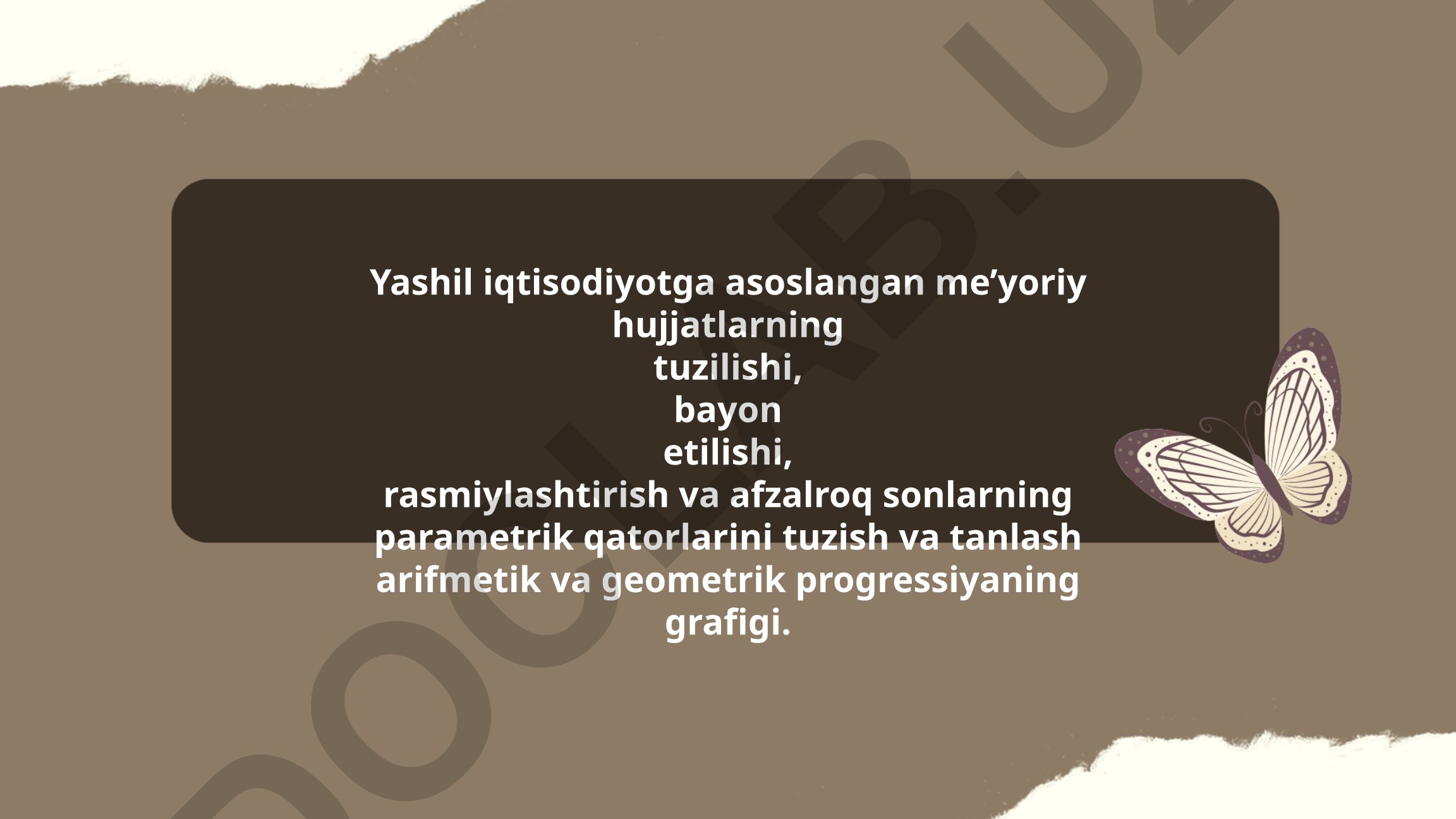 Yashil iqtisodiyotga asoslangan me'yoriy hujjatlarning tuzilishi va parametrik qatorlar