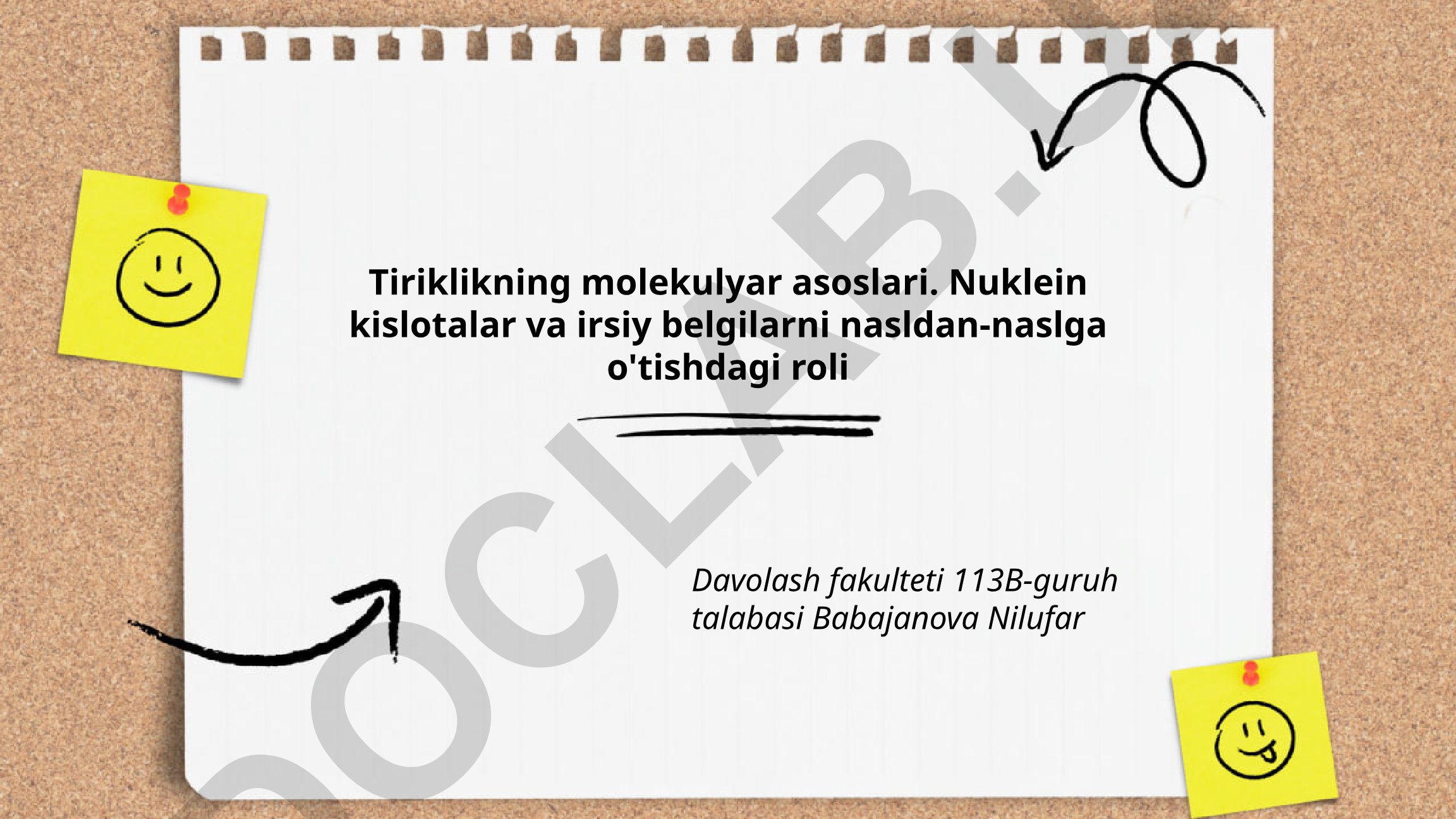Tiriklikning molekulyar asoslari. Nuklein kislotalar va irsiy belgilarni nasldan-naslga o'tishdagi roli