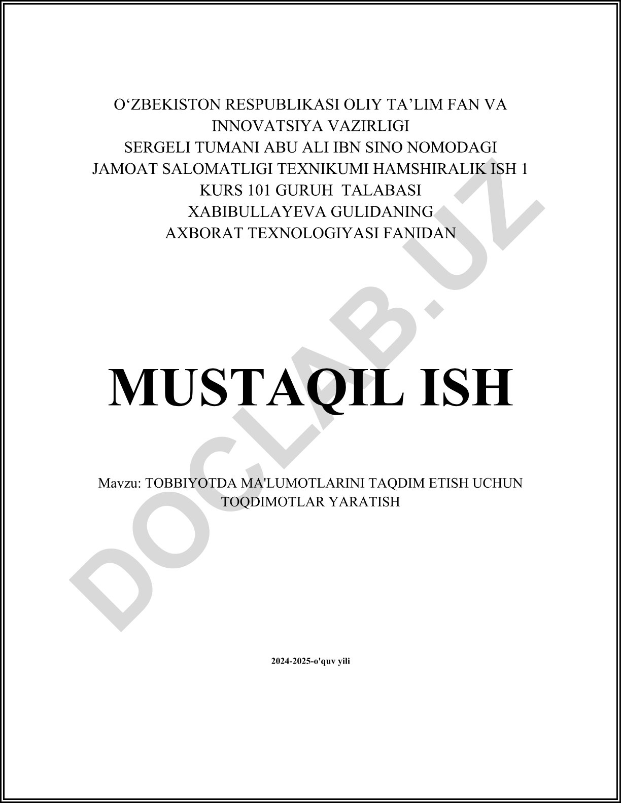 Tibbiyotda ma'lumotlarni taqdim etish uchun taqdimotlar yaratish