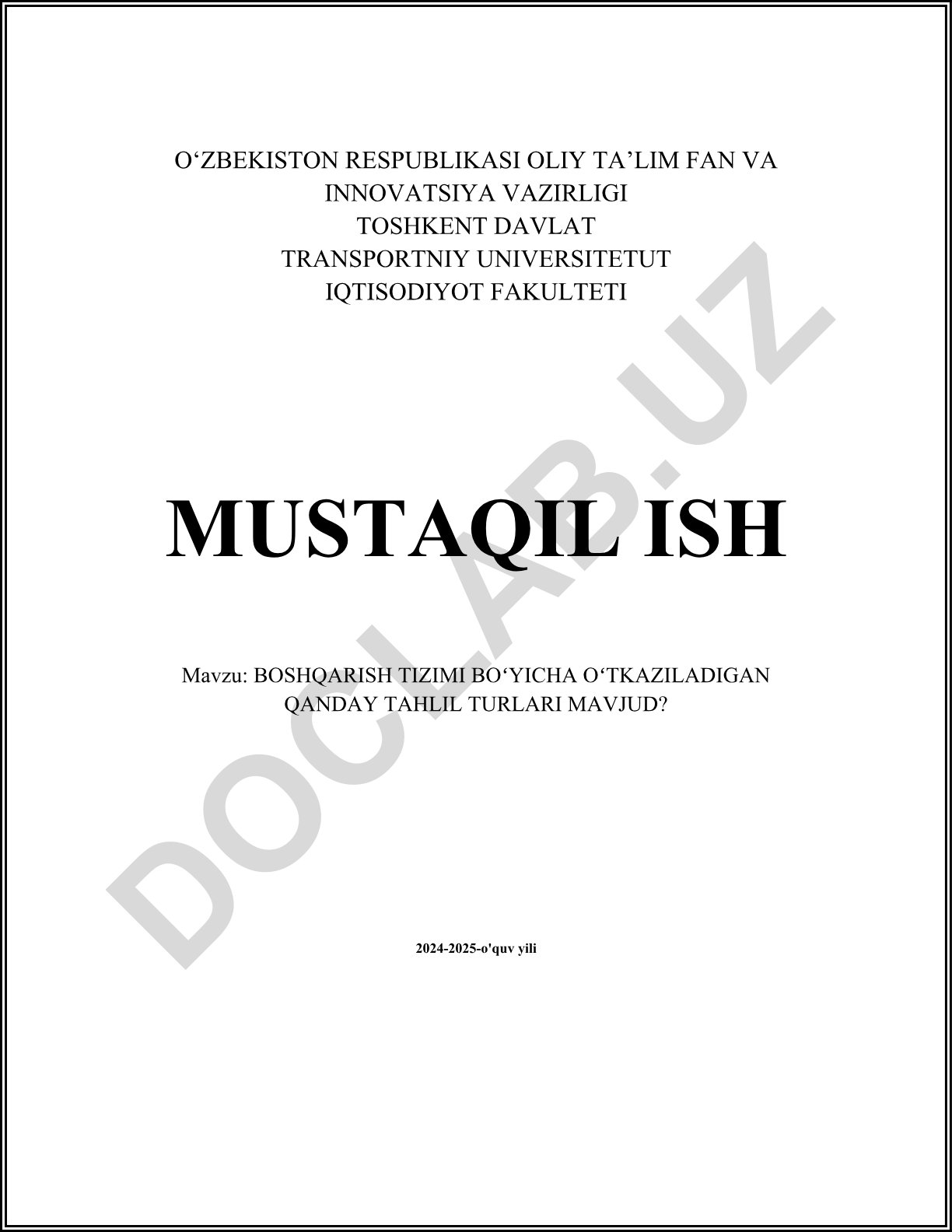 Boshqarish tizimi bo'yicha o'tkaziladigan qanday tahlil turlari mavjud?