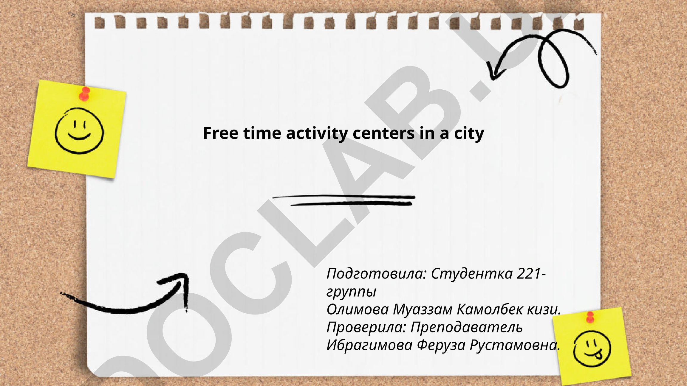 Free time activity centers in a city