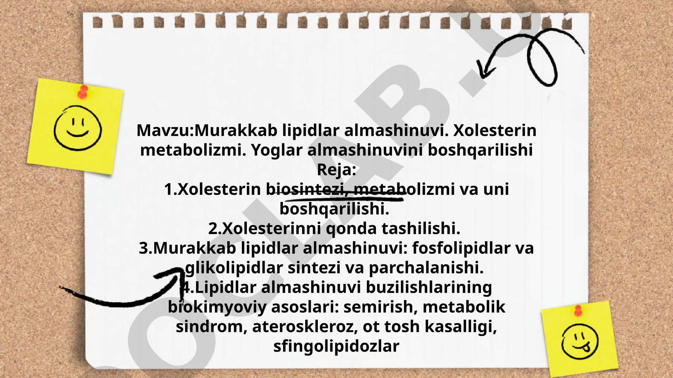 Murakkab lipidlar almashinuvi. Xolesterin metabolizmi. Yoglar almashinuvini boshqarilishi
