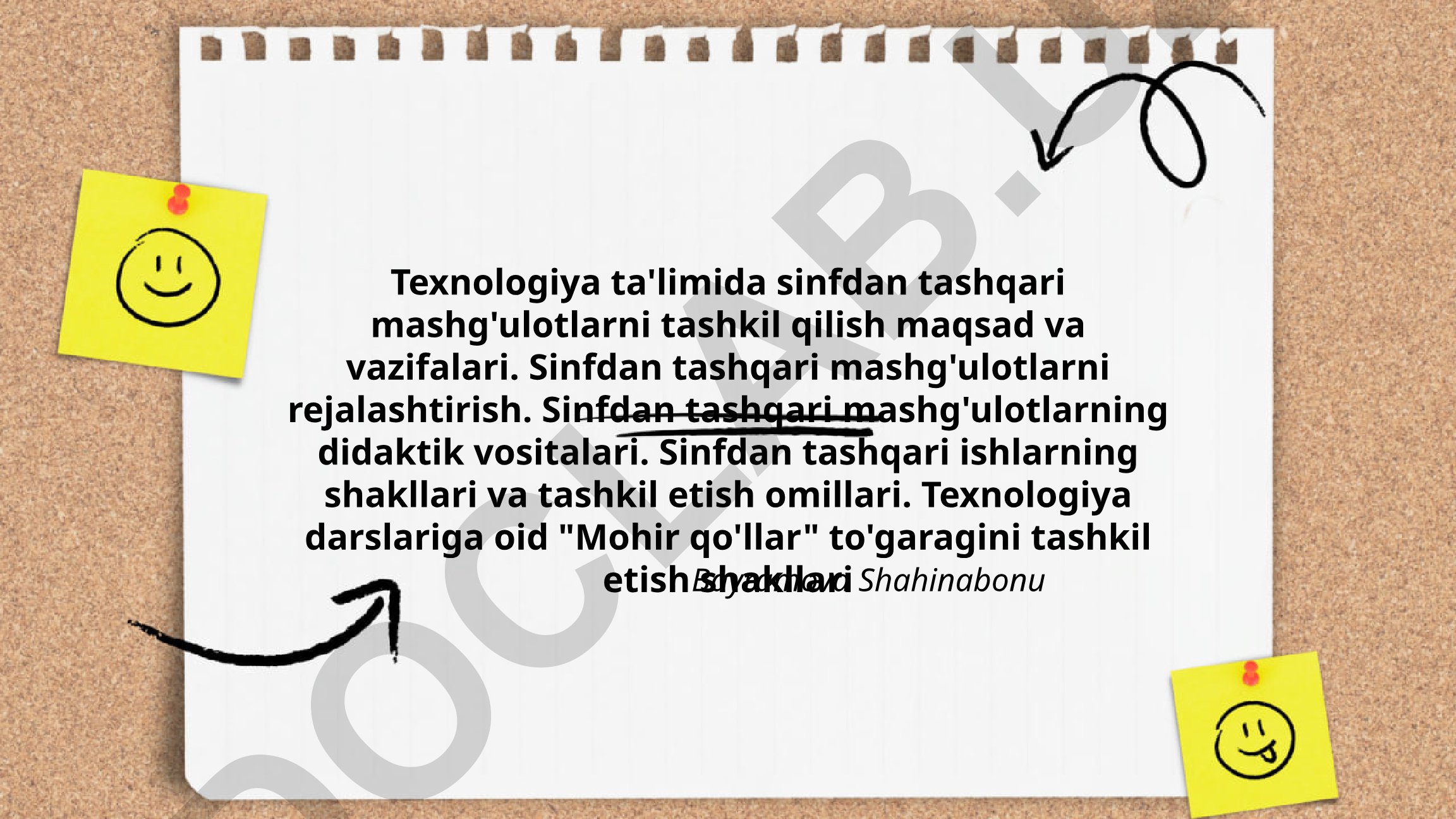 Texnologiya ta'limida sinfdan tashqari mashg'ulotlarni tashkil qilish