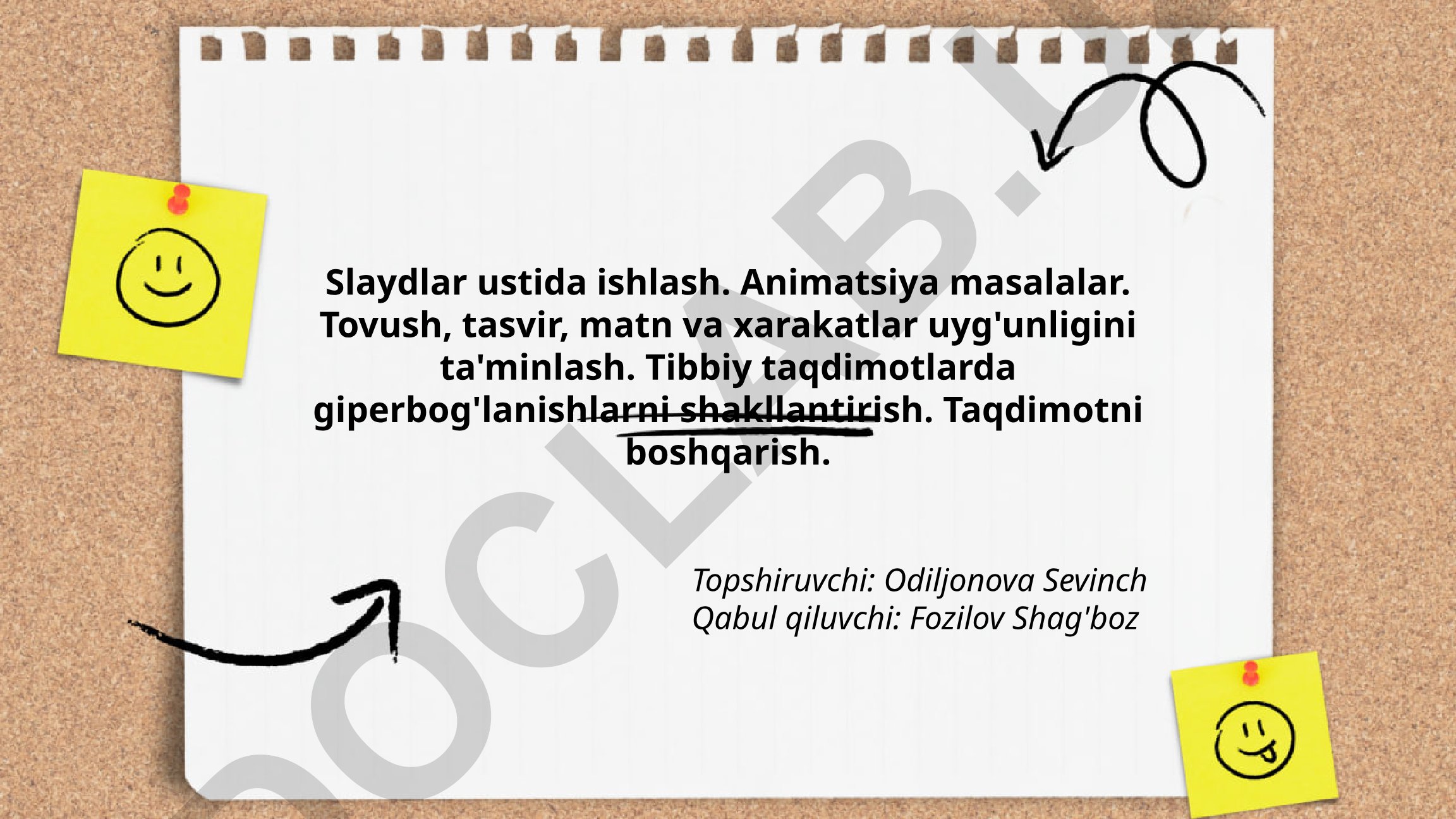 Slaydlar ustida ishlash va animatsiya masalalari