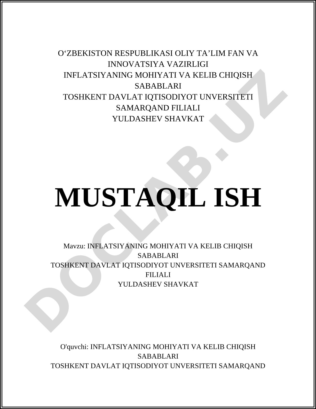 Inflatsiyaning mohiyati va kelib chiqish sabablari
