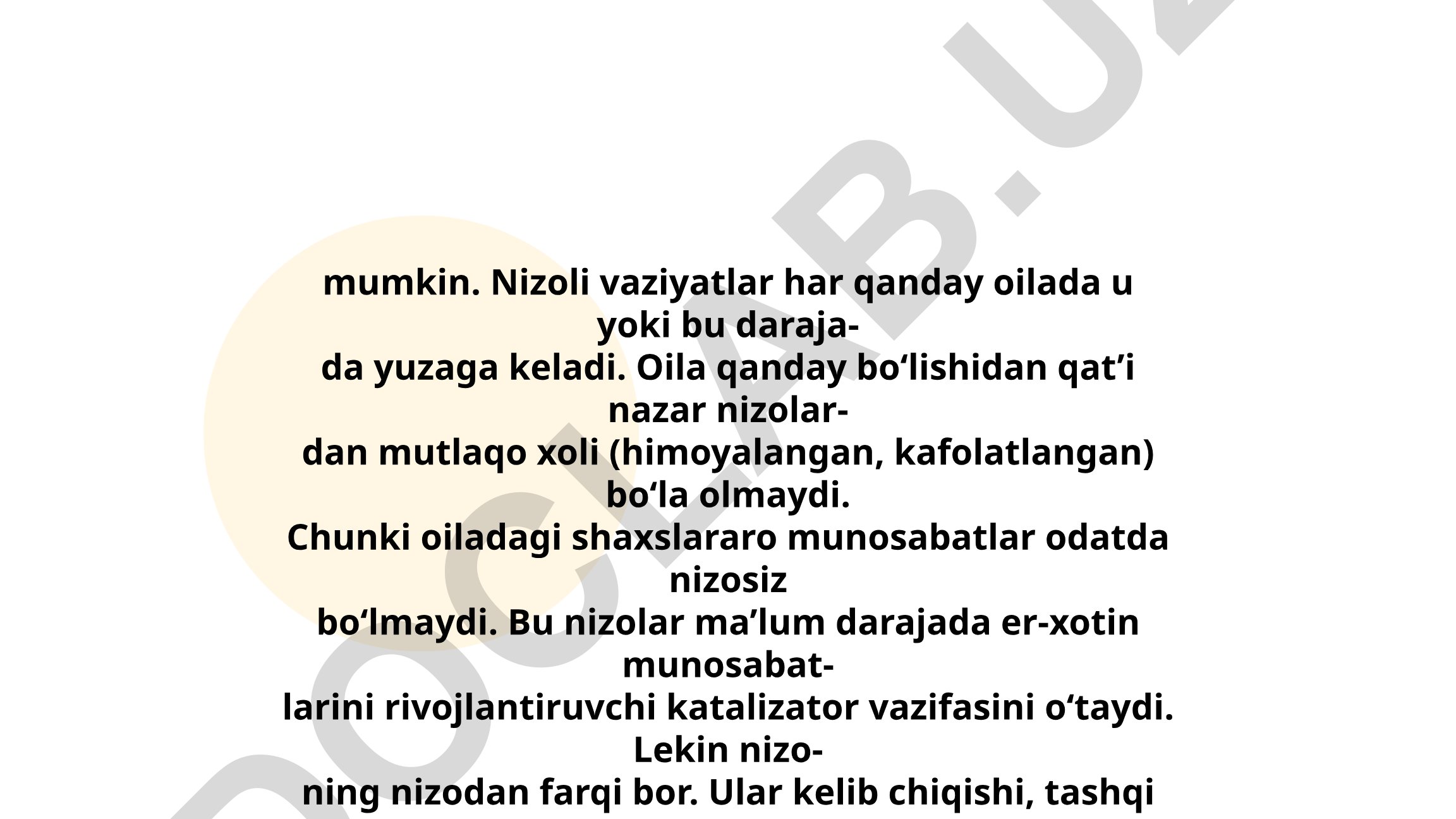 Oiladagi nizoli vaziyatlar va ularning oqibatlari