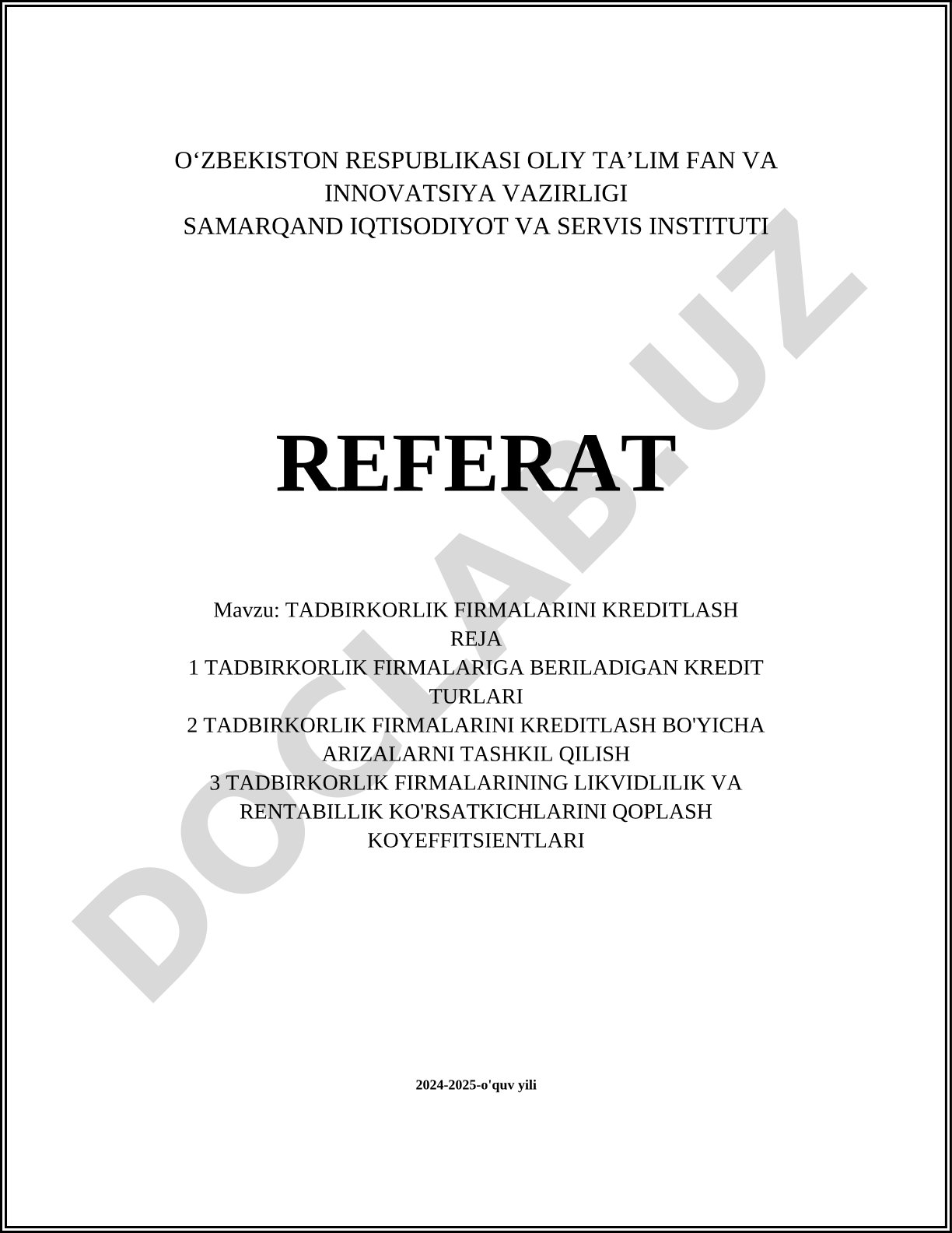 Tadbirkorlik firmalarini kreditlash
