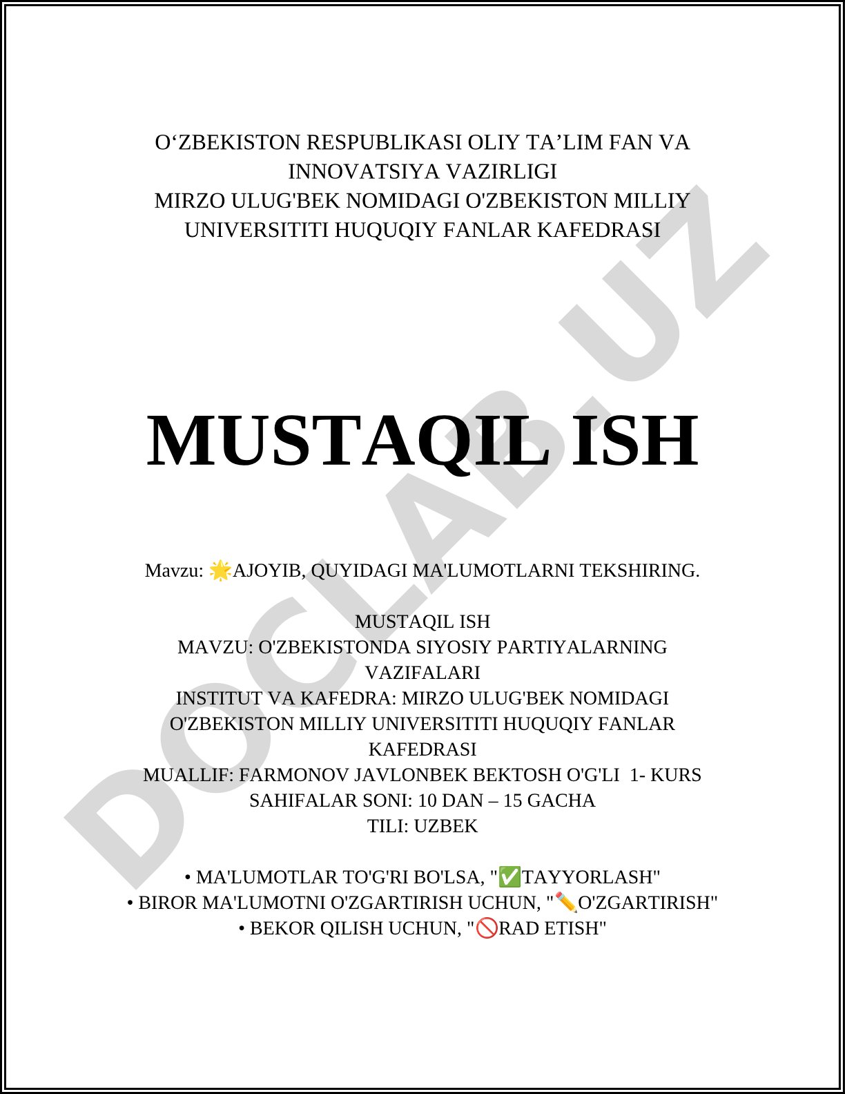 O'zbekistonda siyosiy partiyalarning vazifalari