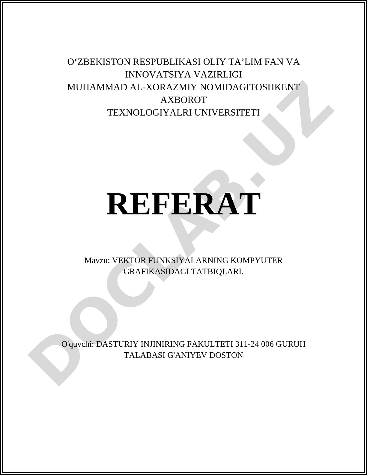 Vektor funksiyalarning kompyuter grafikasidagi tatbiqlari