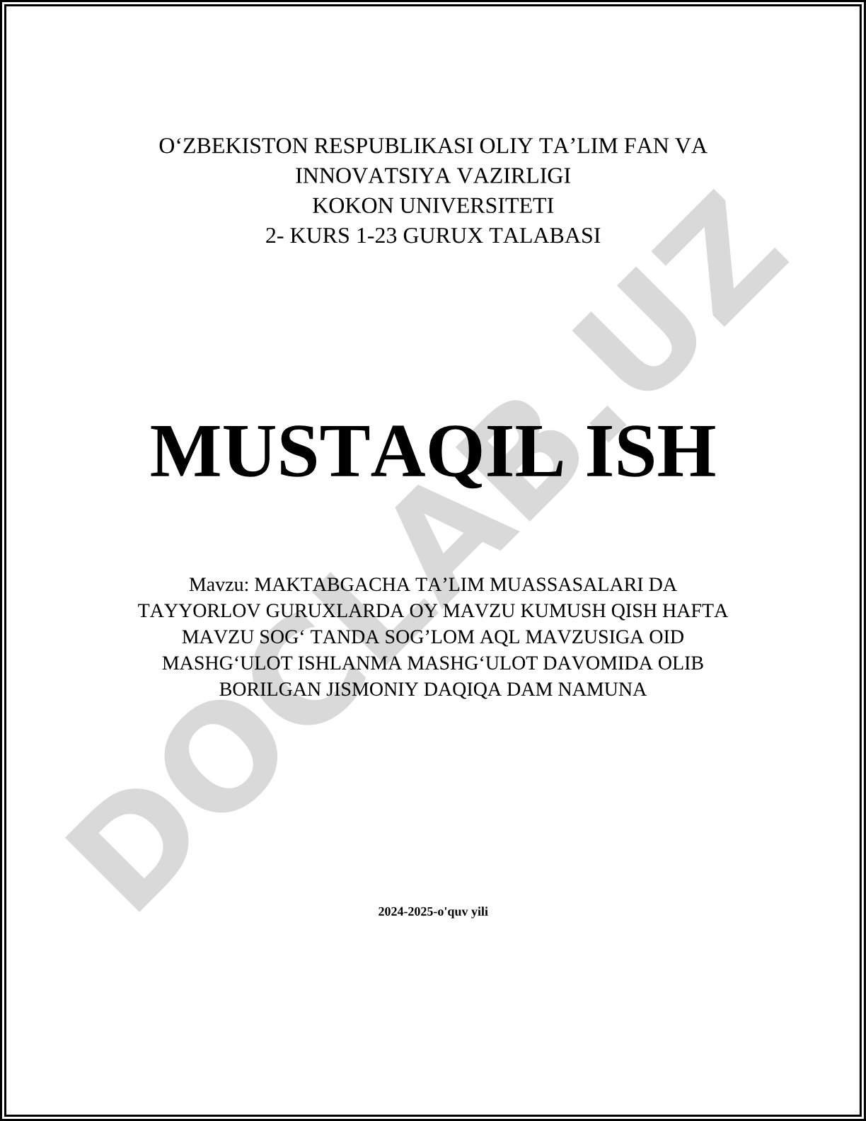 Maktabgacha taʼlim muassasalarida tayyorlov guruhlarda oy mavzu kumush qish hafta mavzu sogʻ tanda sogʻlom aql mavzusiga oid mashgʻulot ishlanma