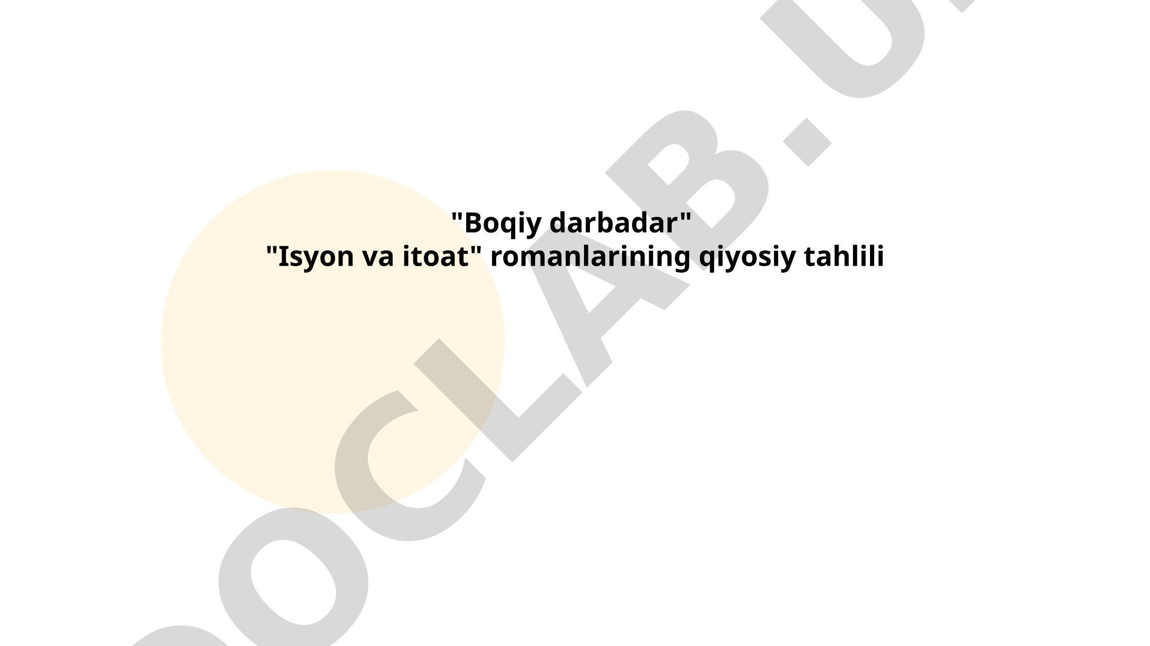 Boqiy darbadar va Isyon va itoat romanlarining qiyosiy tahlili