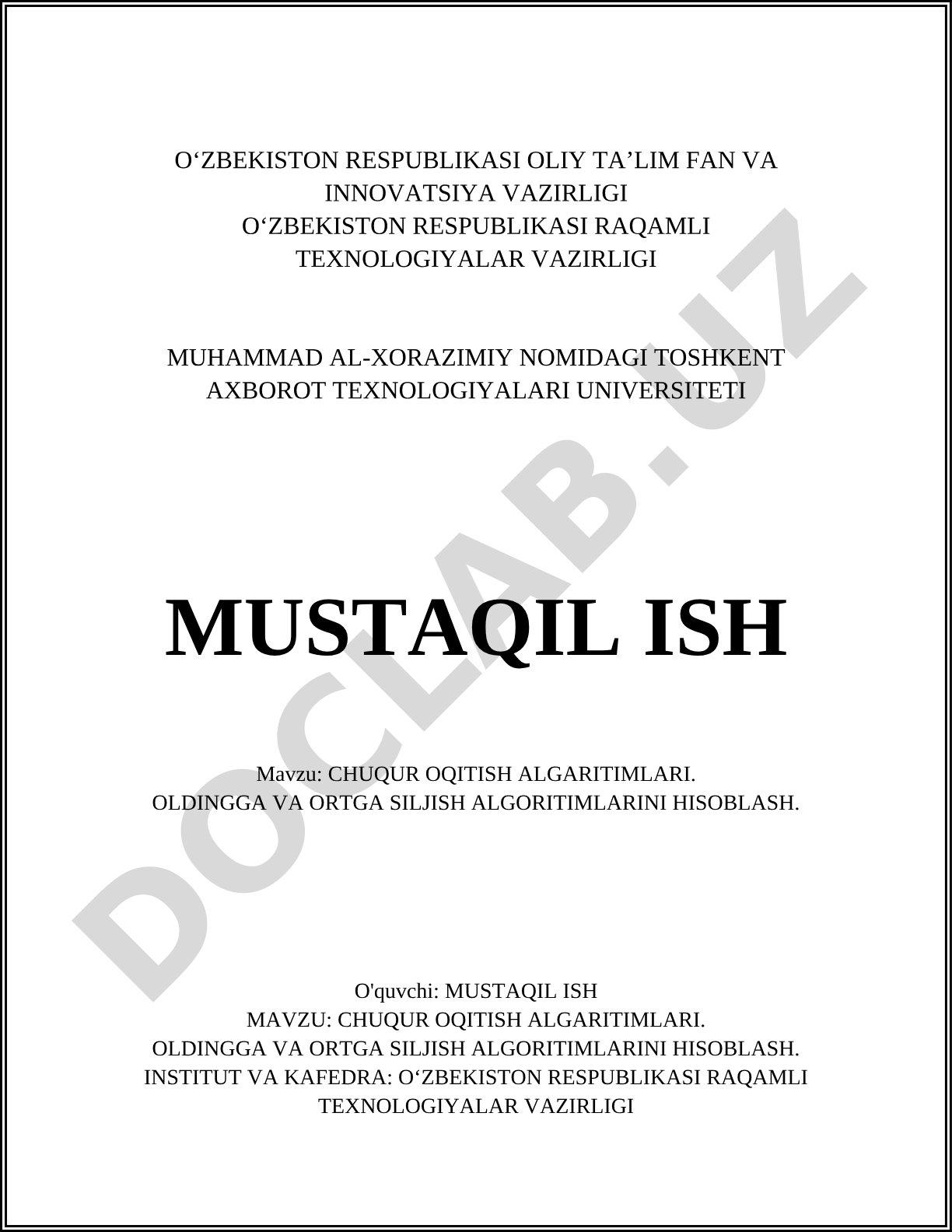 Chuqur o'qitish algoritmlari. Oldingga va ortga siljish algoritmlarini hisoblash
