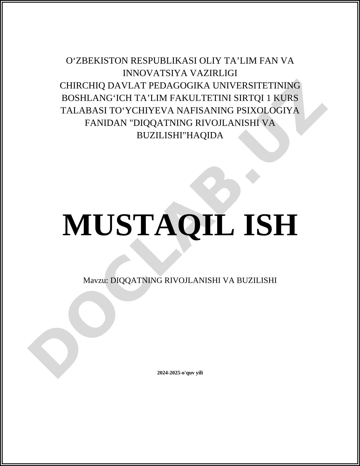 Diqqatning rivojlanishi va buzilishi
