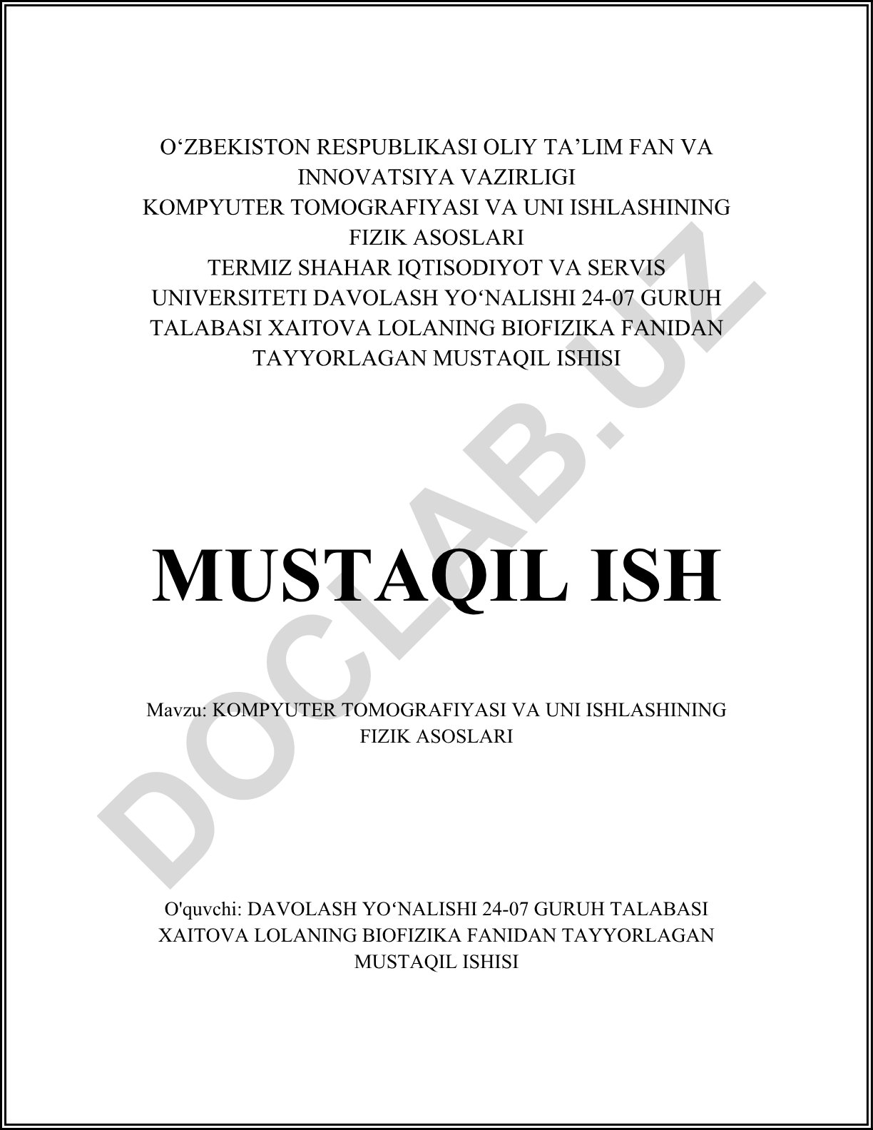 Kompyuter tomografiyasi va uni ishlashining fizik asoslari