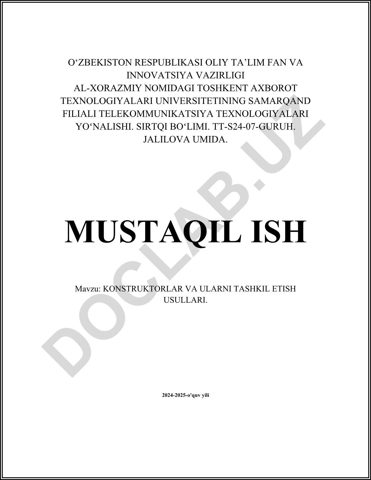Konstruktorlar va ularni tashkil etish usullari