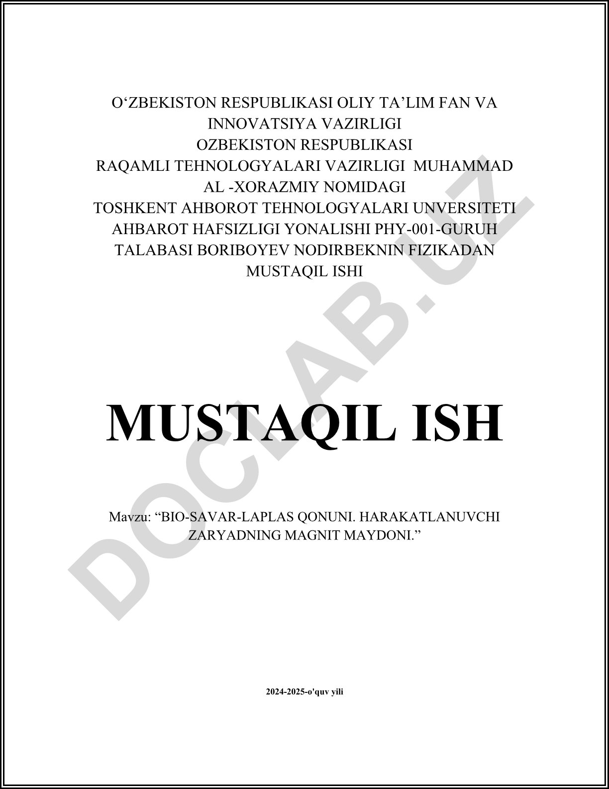 Bio-Savar-Laplas qonuni. Harakatlanuvchi zaryadning magnit maydoni