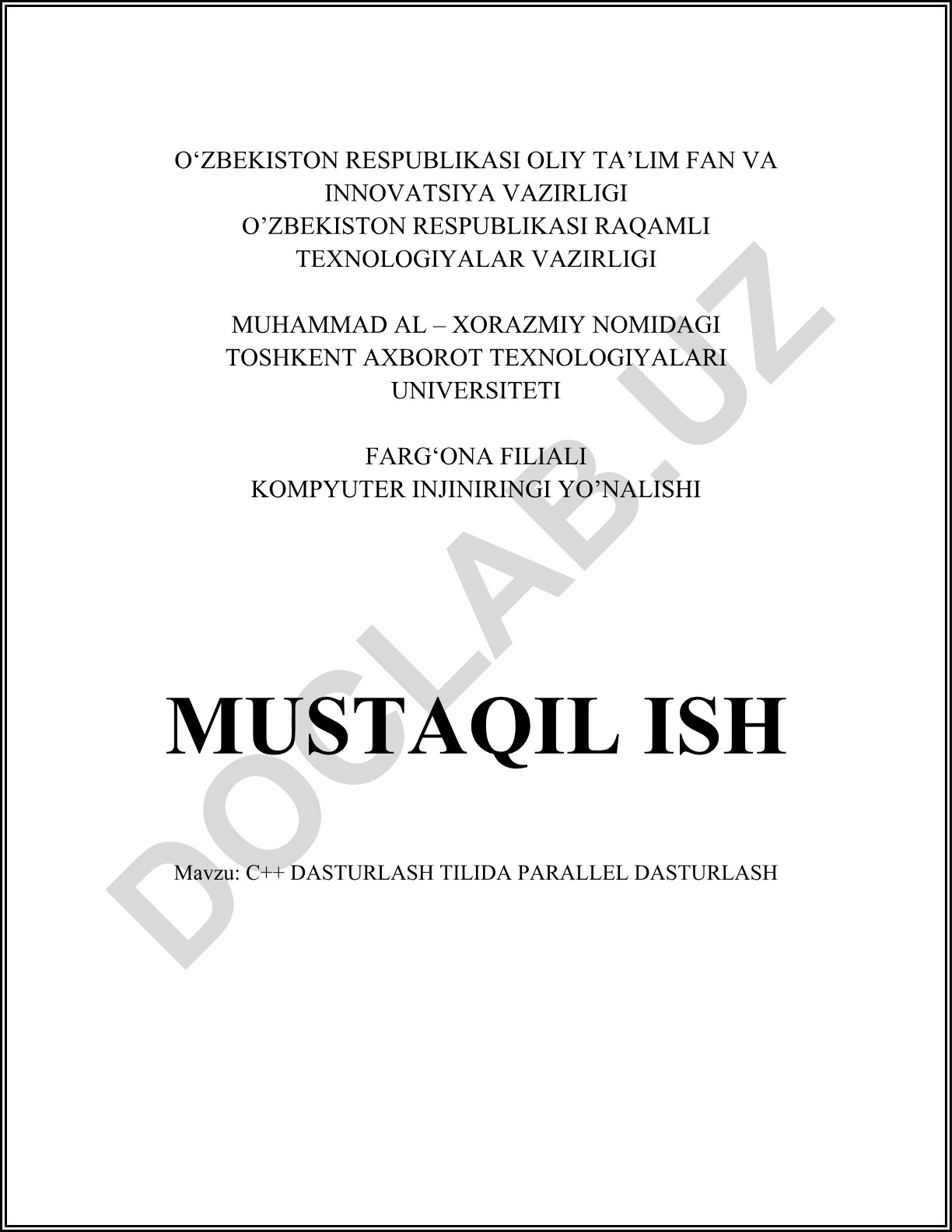 C++ dasturlash tilida parallel dasturlash